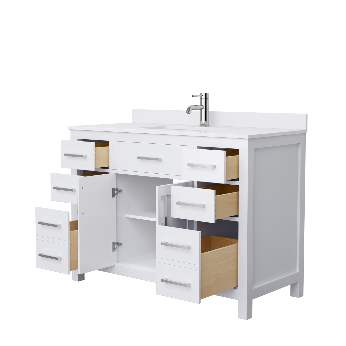 Beckett 48" Single Vanity in White, White Cultured Marble Top, Nickel Trim