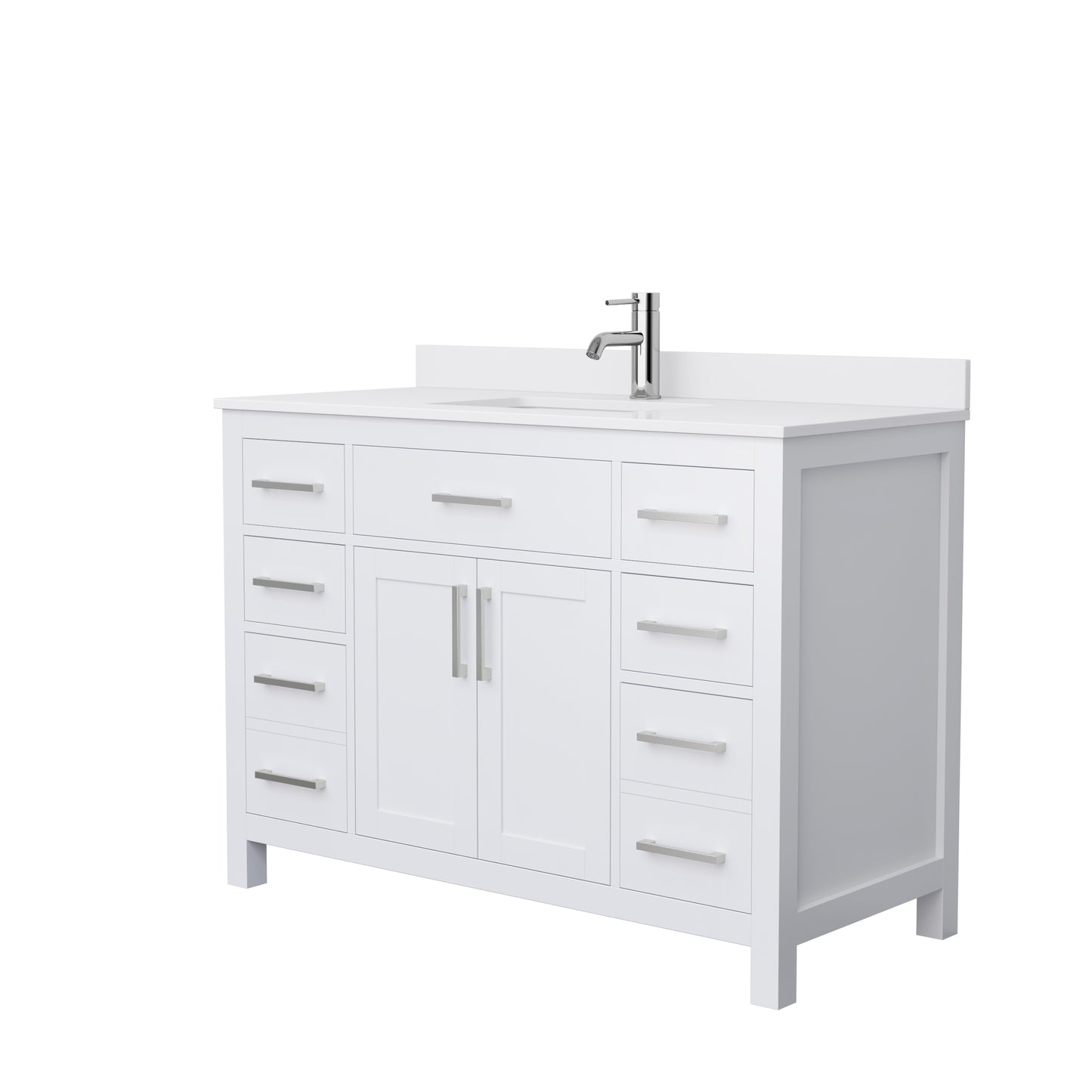 Beckett 48" Single Vanity in White, White Cultured Marble Top, Nickel Trim