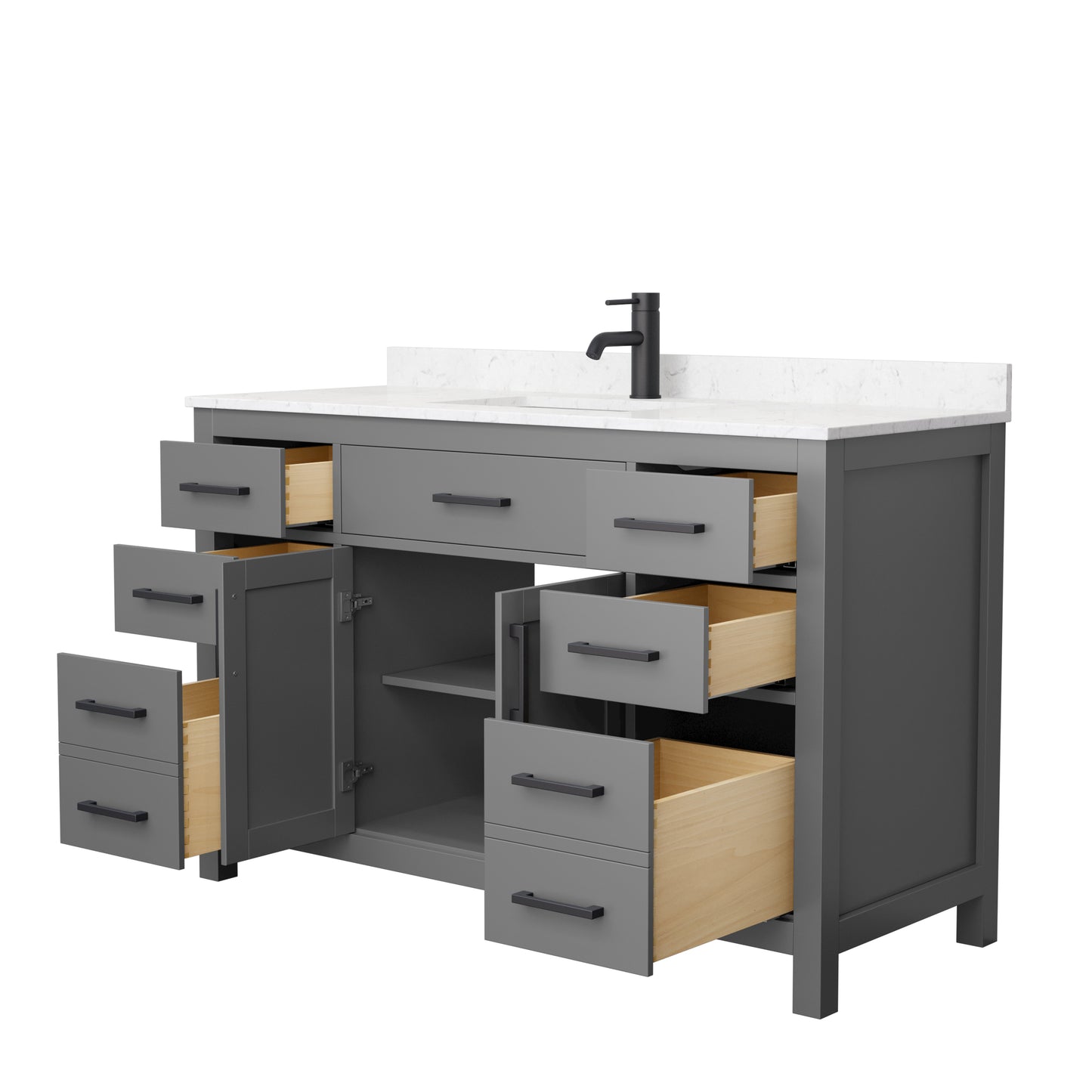 Beckett 54" Single Vanity in Dark Gray, Carrara Cultured Marble Top, Black Trim