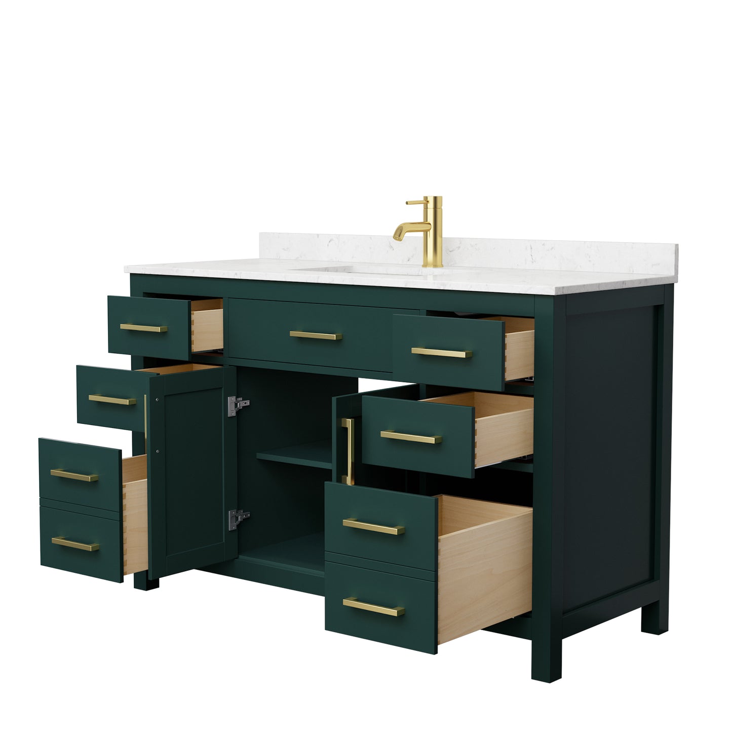 Beckett 54" Single Vanity in Green, Carrara Cultured Marble Top, Gold Trim