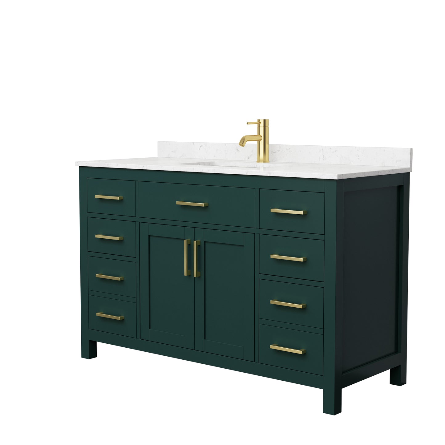 Beckett 54" Single Vanity in Green, Carrara Cultured Marble Top, Gold Trim
