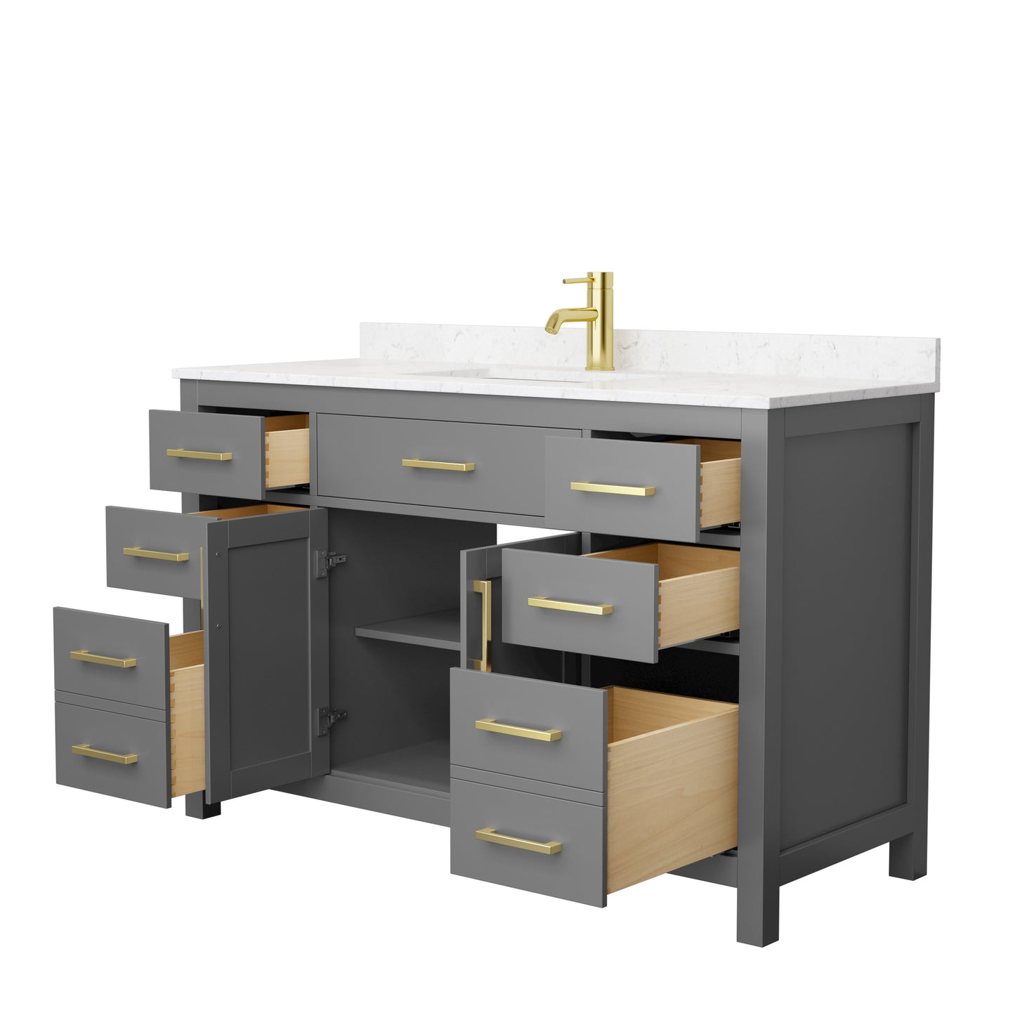 Beckett 54" Single Vanity in Dark Gray, Carrara Cultured Marble Top, Gold Trim