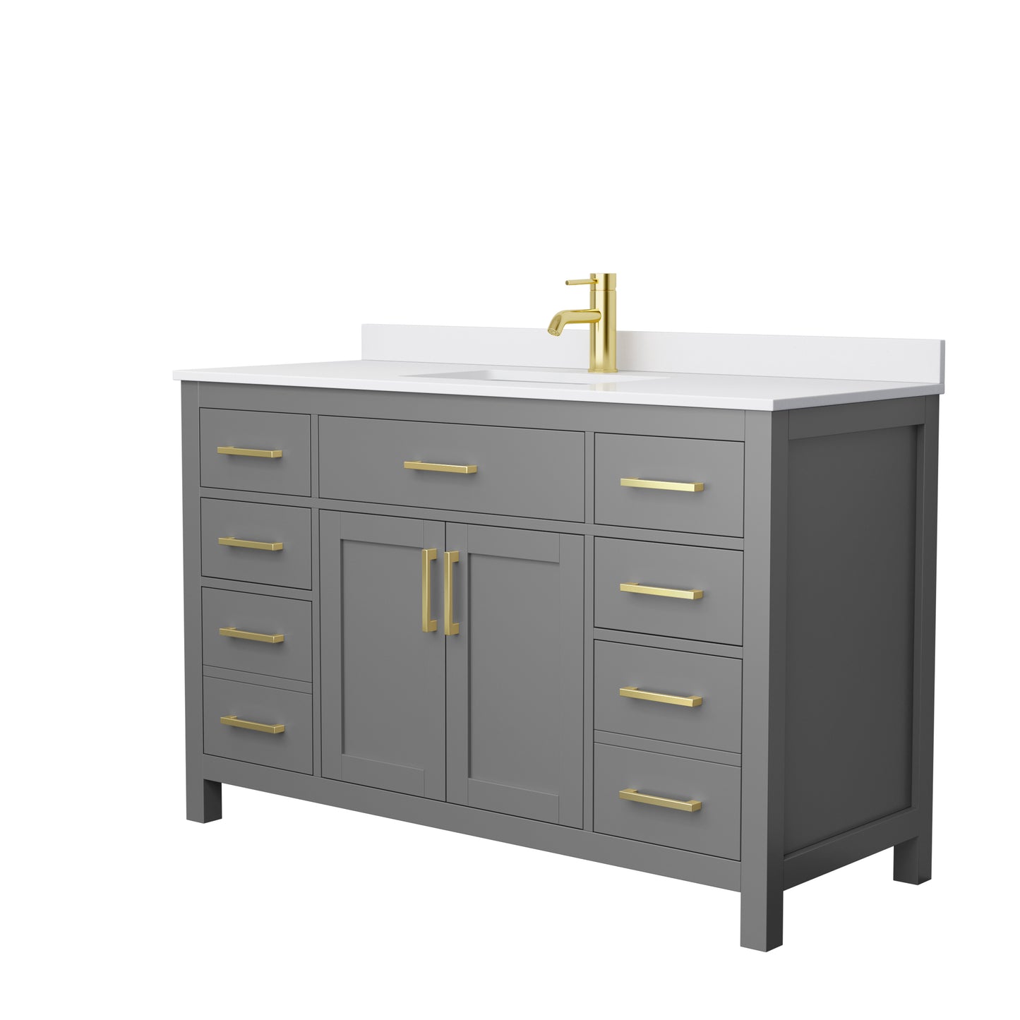 Beckett 54" Single Vanity in Dark Gray, White Cultured Marble Top, Gold Trim