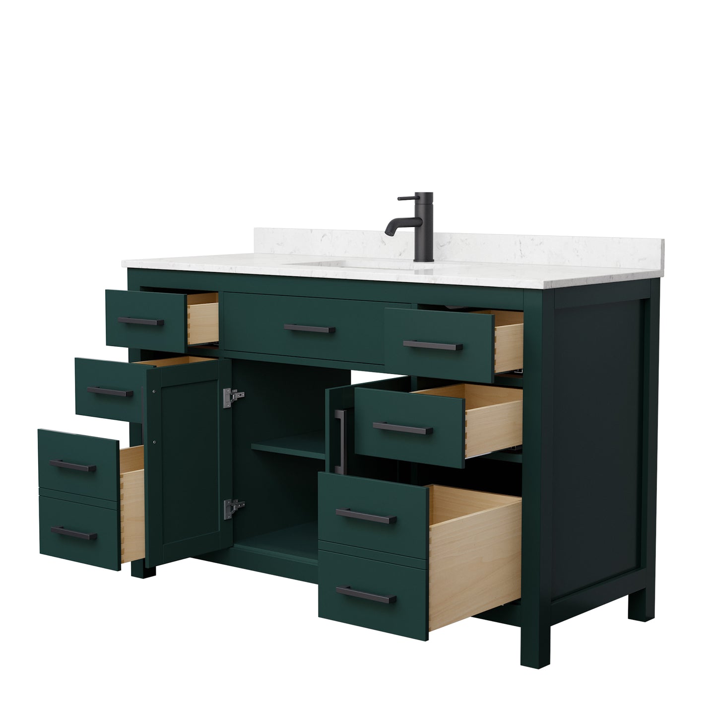 Beckett 54" Single Vanity in Green, Carrara Cultured Marble Top, Black Trim