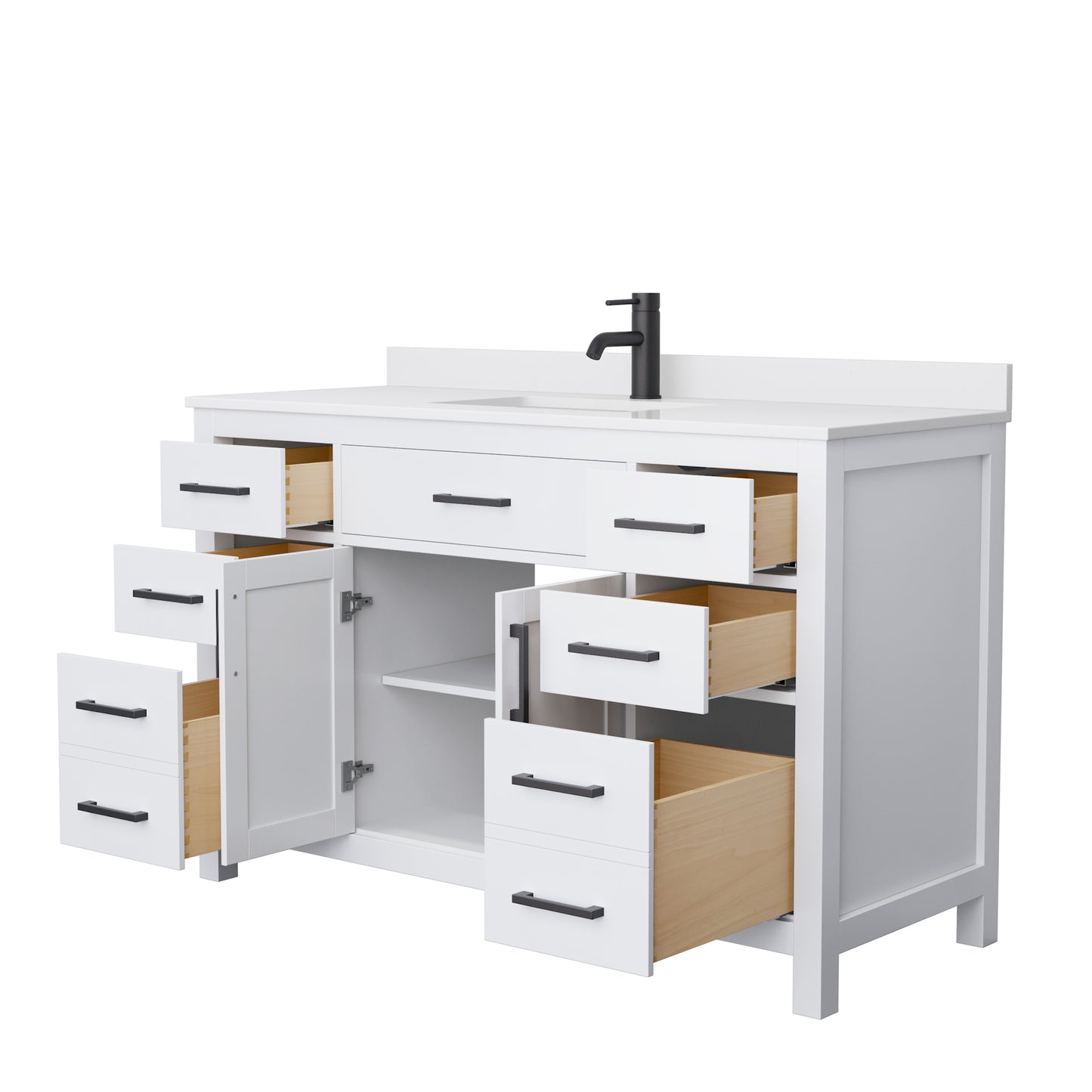 Beckett 54" Single Vanity in White, White Cultured Marble Top, Black Trim