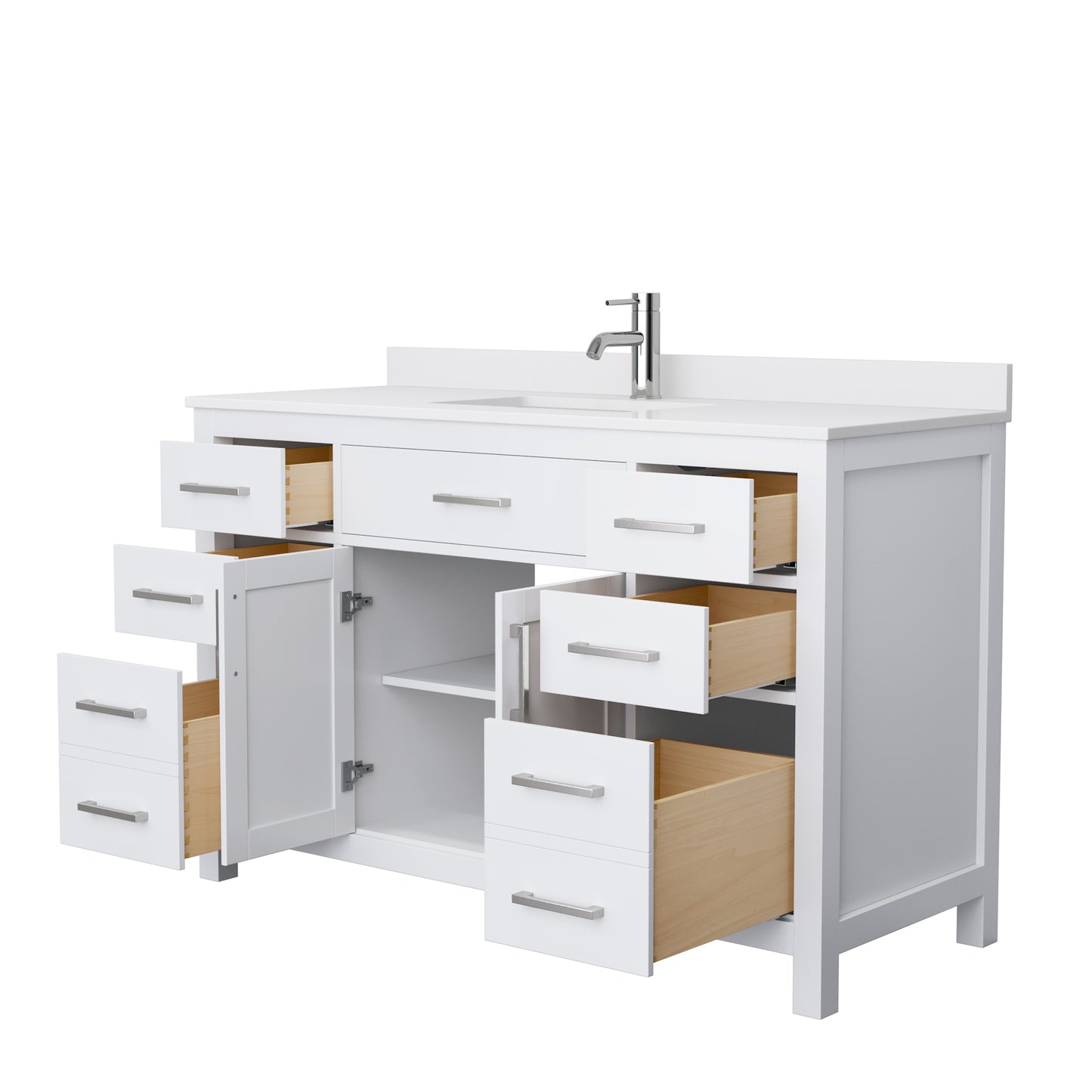 Beckett 54" Single Vanity in White, White Cultured Marble Top, Sink
