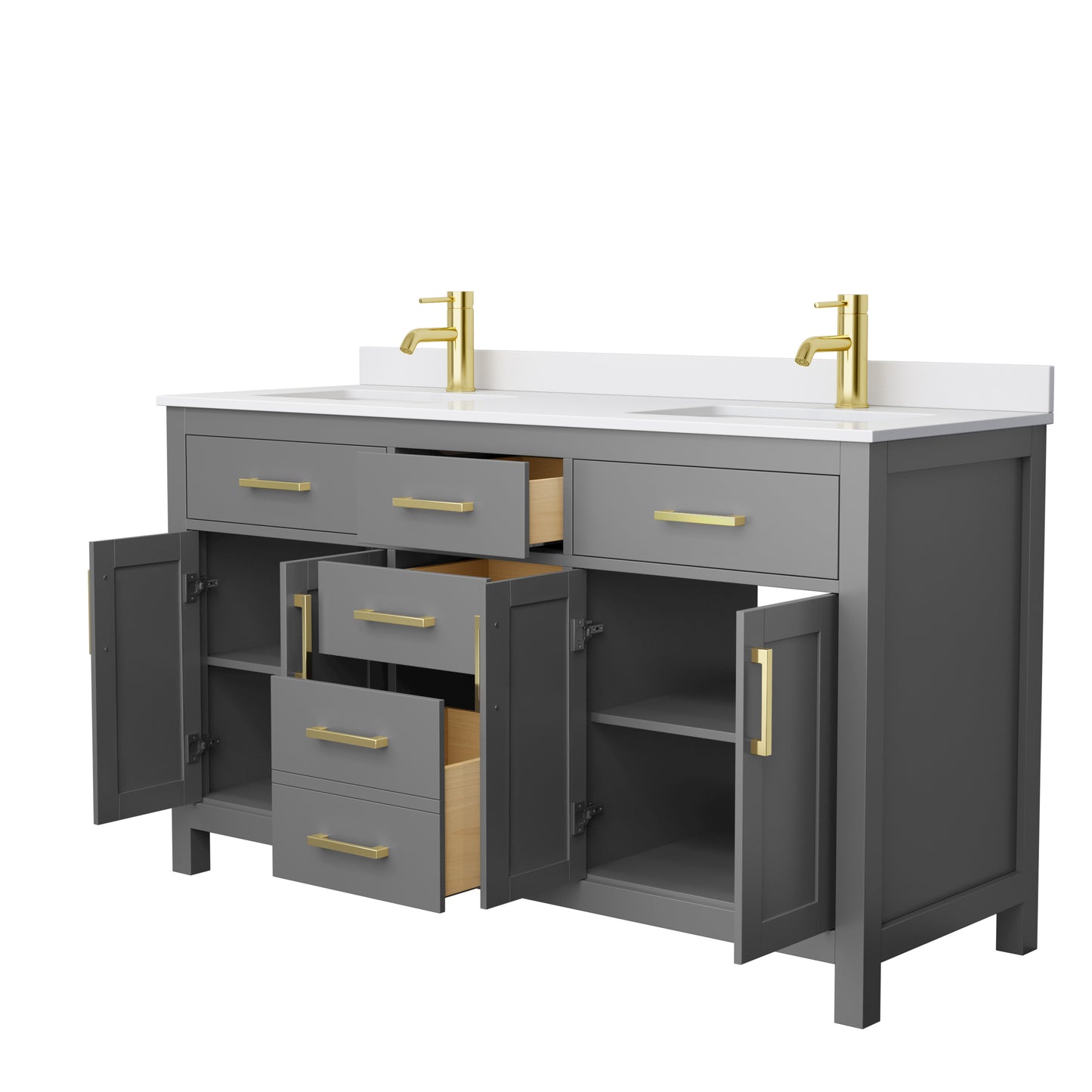 Beckett 60" Double Vanity in Dark Gray, White Cultured Marble Top, Gold Trim