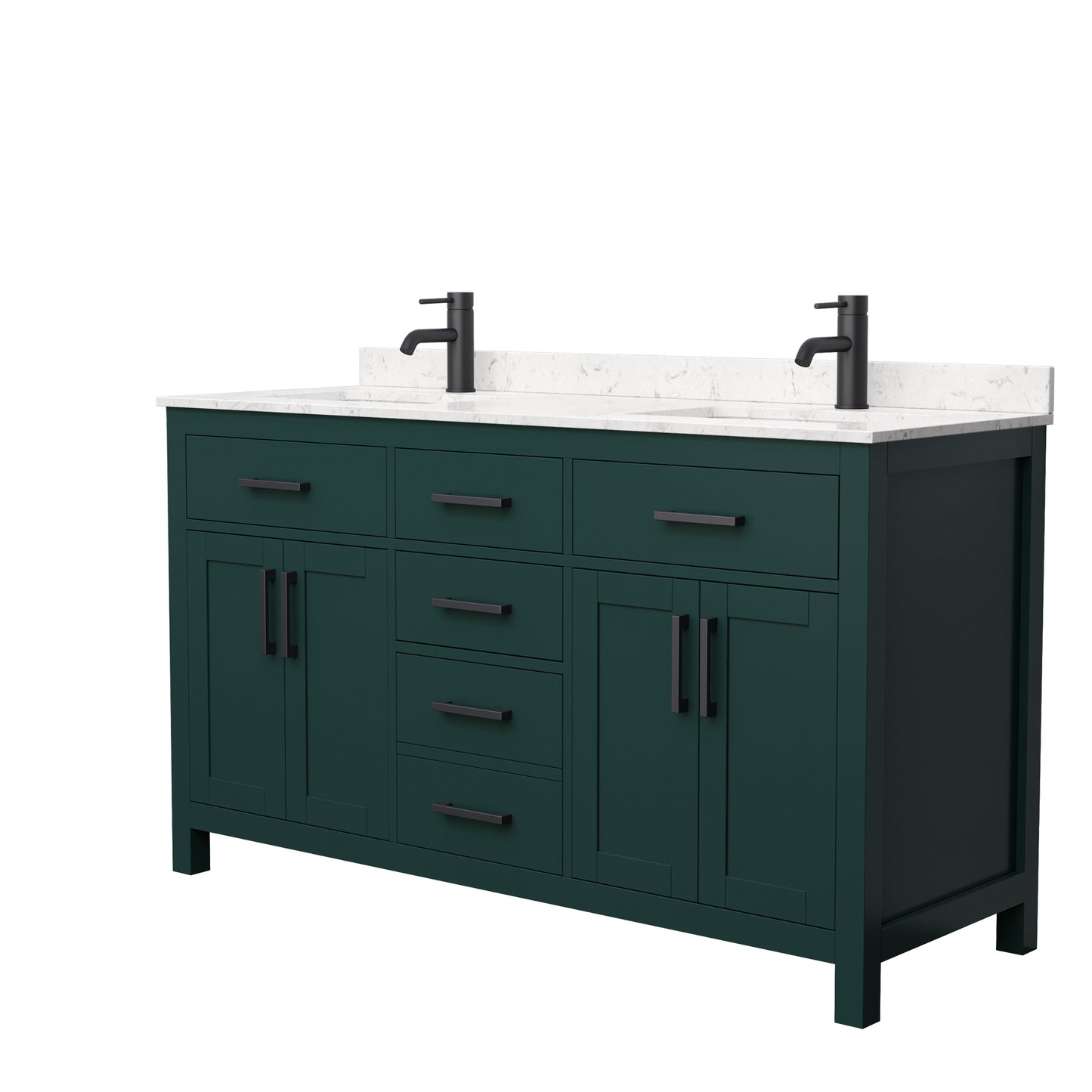 Beckett 60" Double Vanity in Green, Carrara Cultured Marble Top, Black Trim