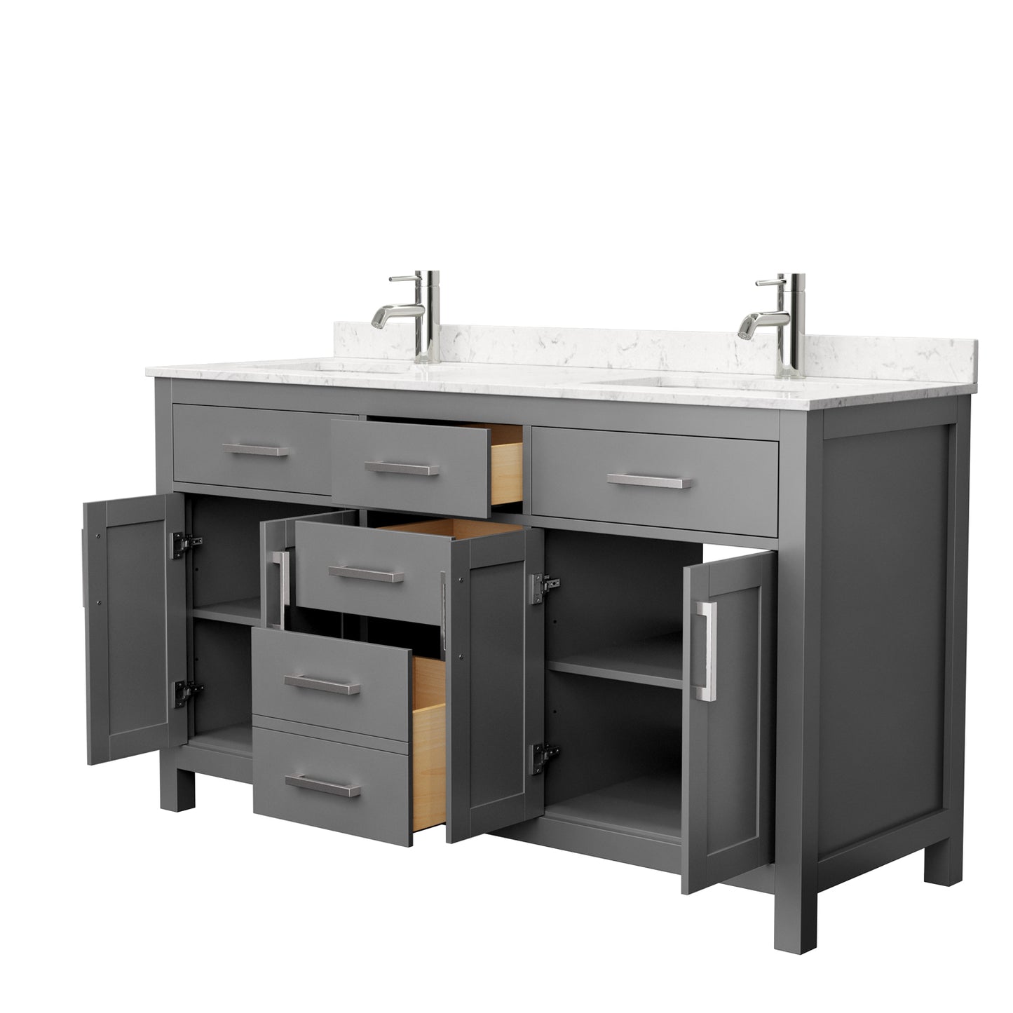 Beckett 60" Dark Gray Double Vanity, Carrara Cultured Marble Top, Square Sinks