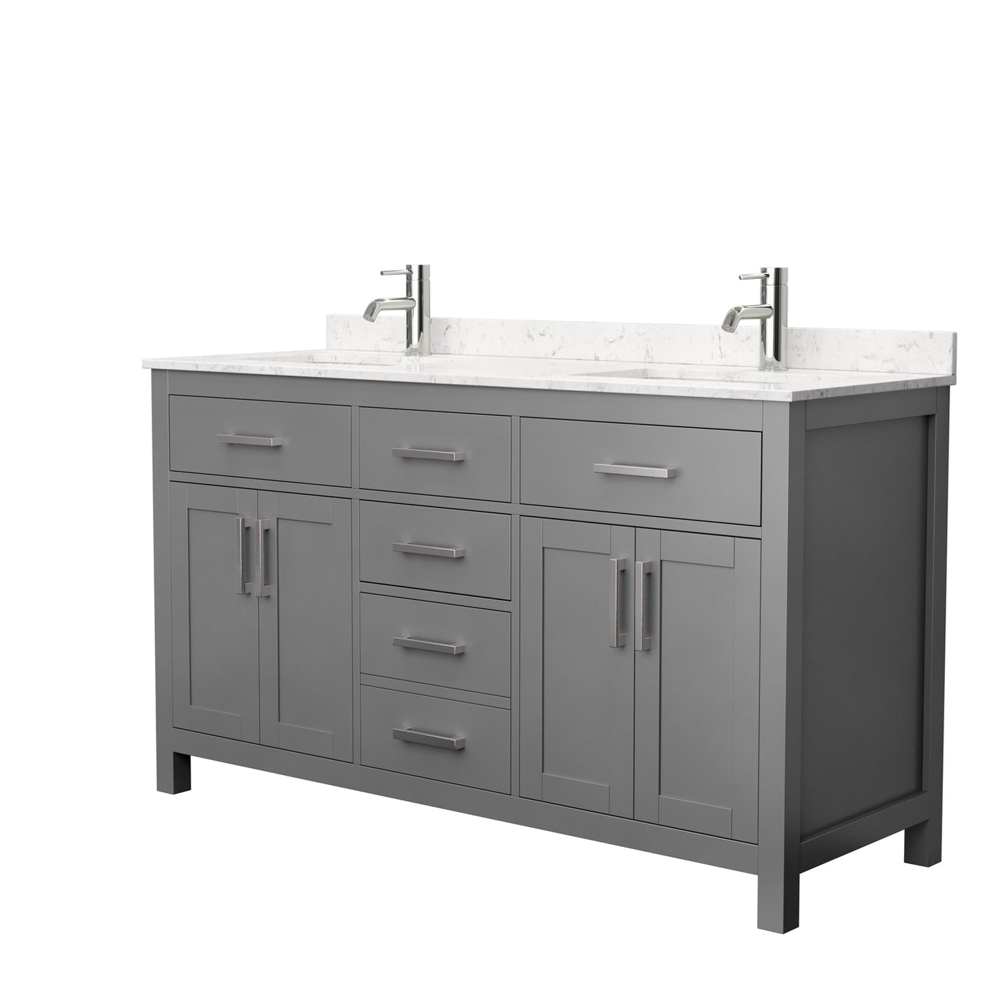 Beckett 60" Dark Gray Double Vanity, Carrara Cultured Marble Top, Square Sinks