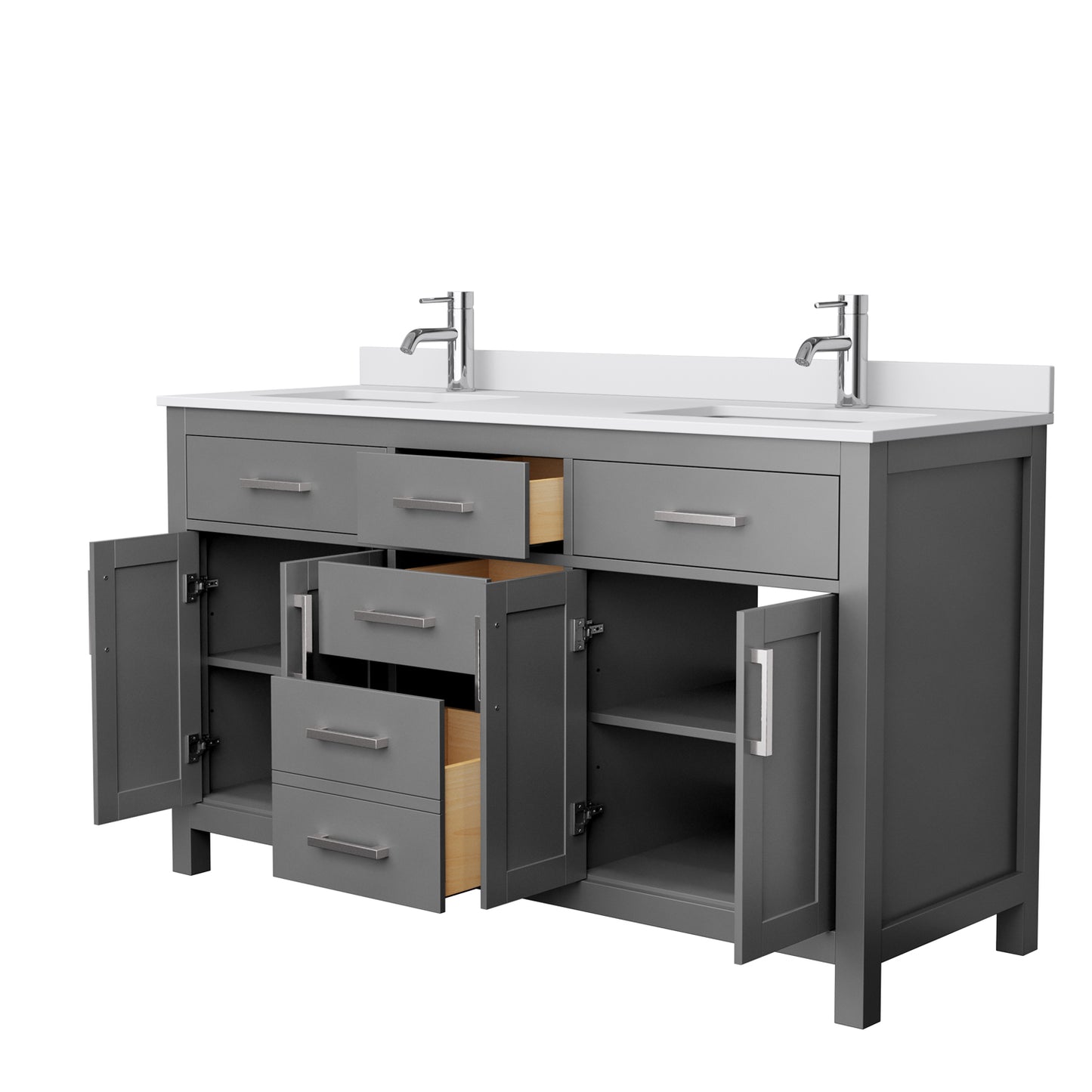 Beckett 60" Double Vanity in Dark Gray, White Cultured Marble Top, Square Sinks