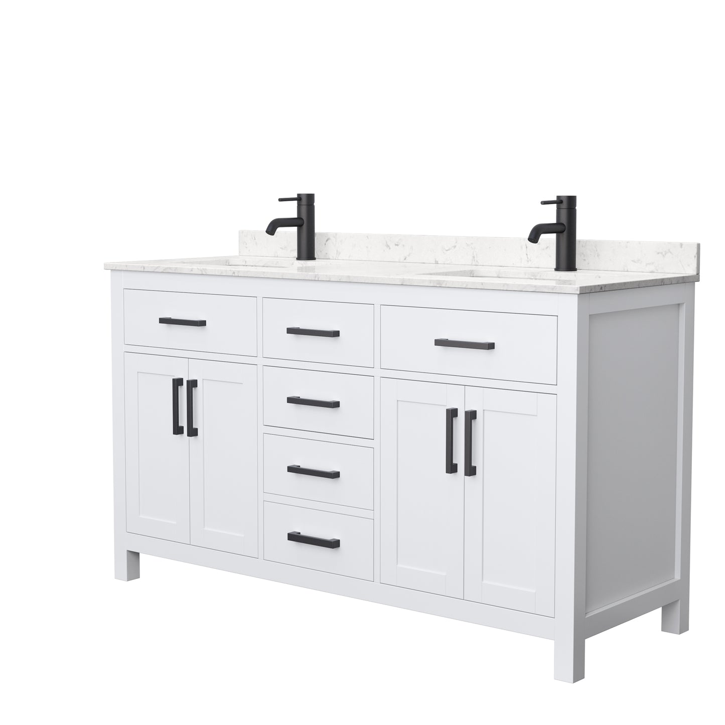 Beckett 60" Double Vanity in White, Carrara Cultured Marble Top, Black Trim
