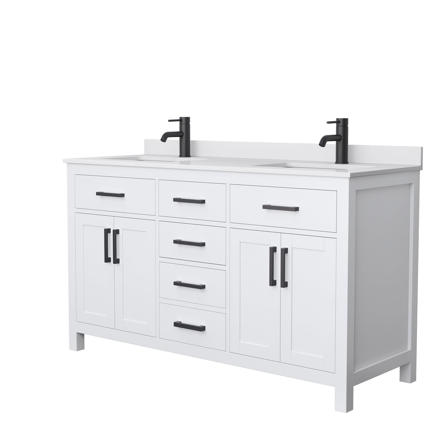 Beckett 60" Double Vanity in White, White Cultured Marble Top, Black Trim