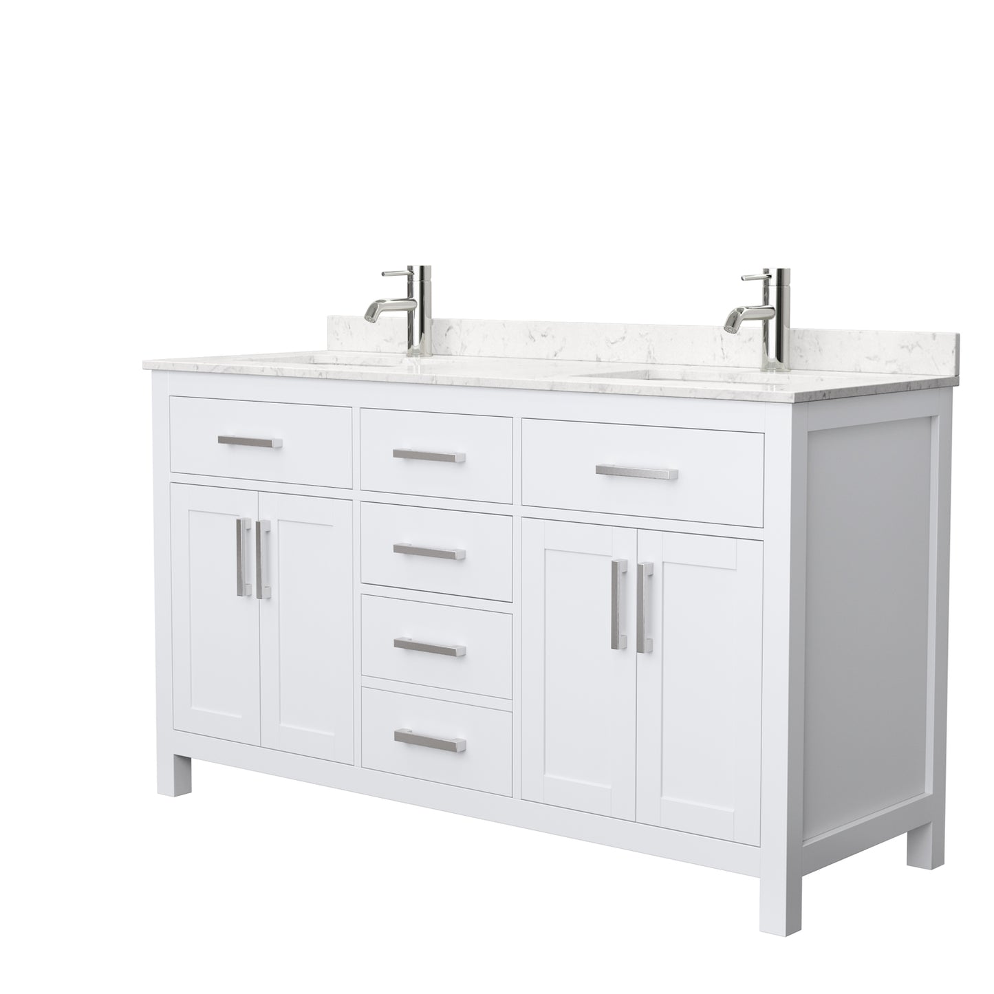 Beckett 60" Double Vanity in White, Carrara Cultured Marble Top, Square Sinks