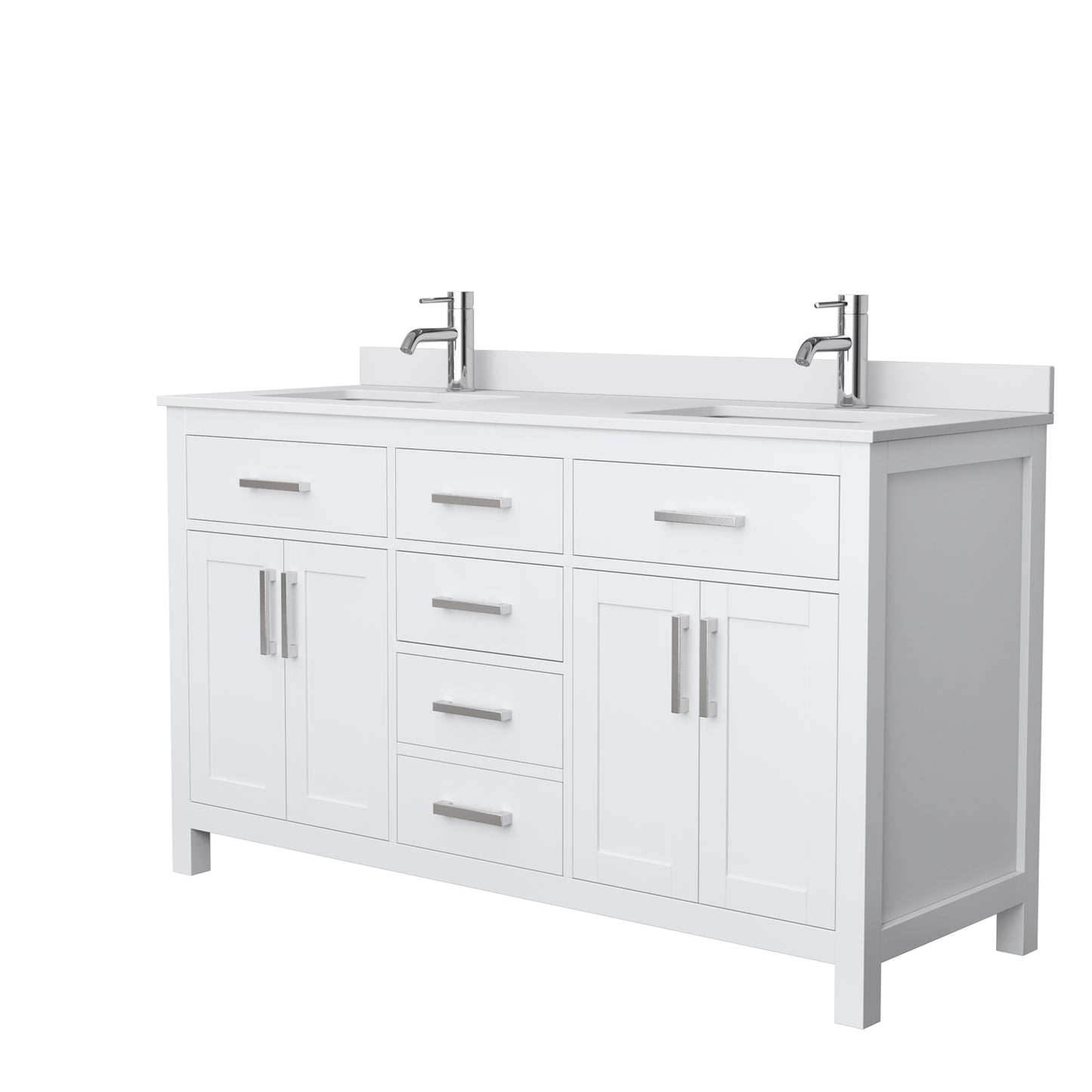 Beckett 60" Double Vanity in White, White Cultured Marble Top, Square Sinks