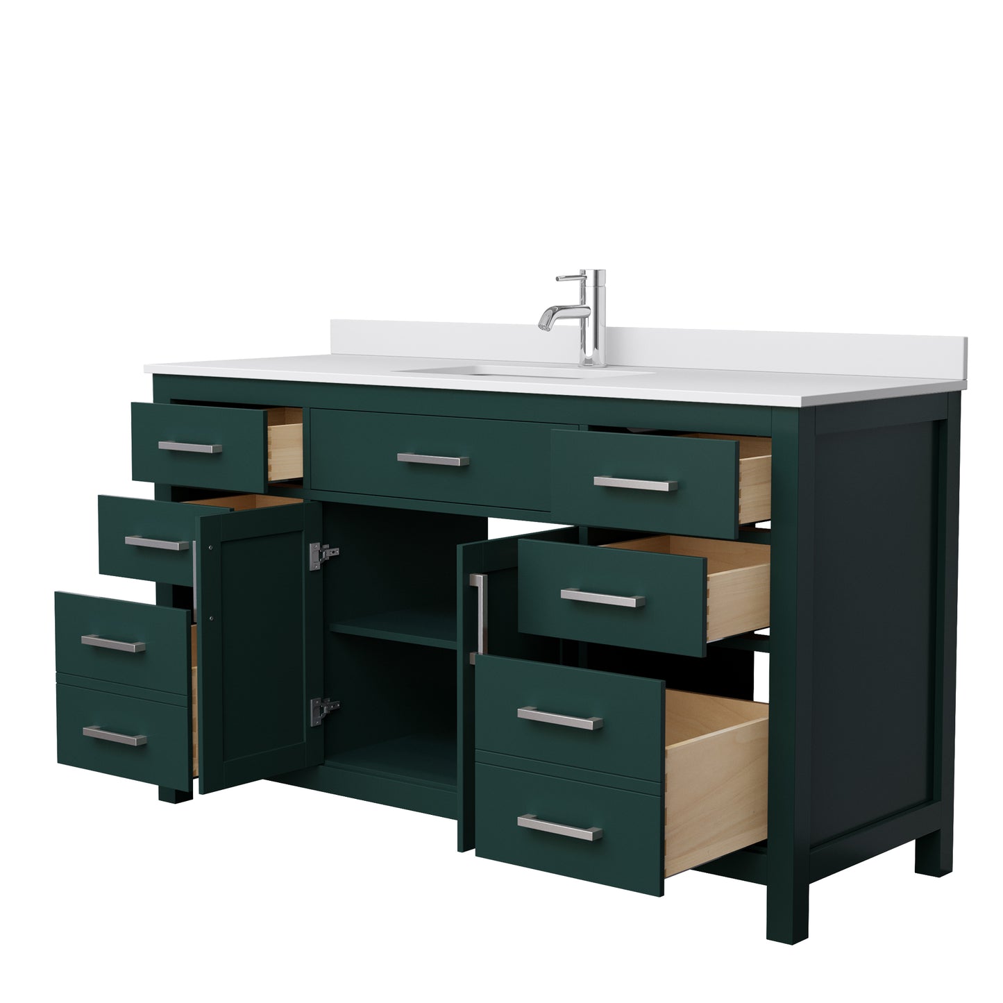 Beckett 60" Single Vanity in Green, White Cultured Marble Top, Nickel Trim