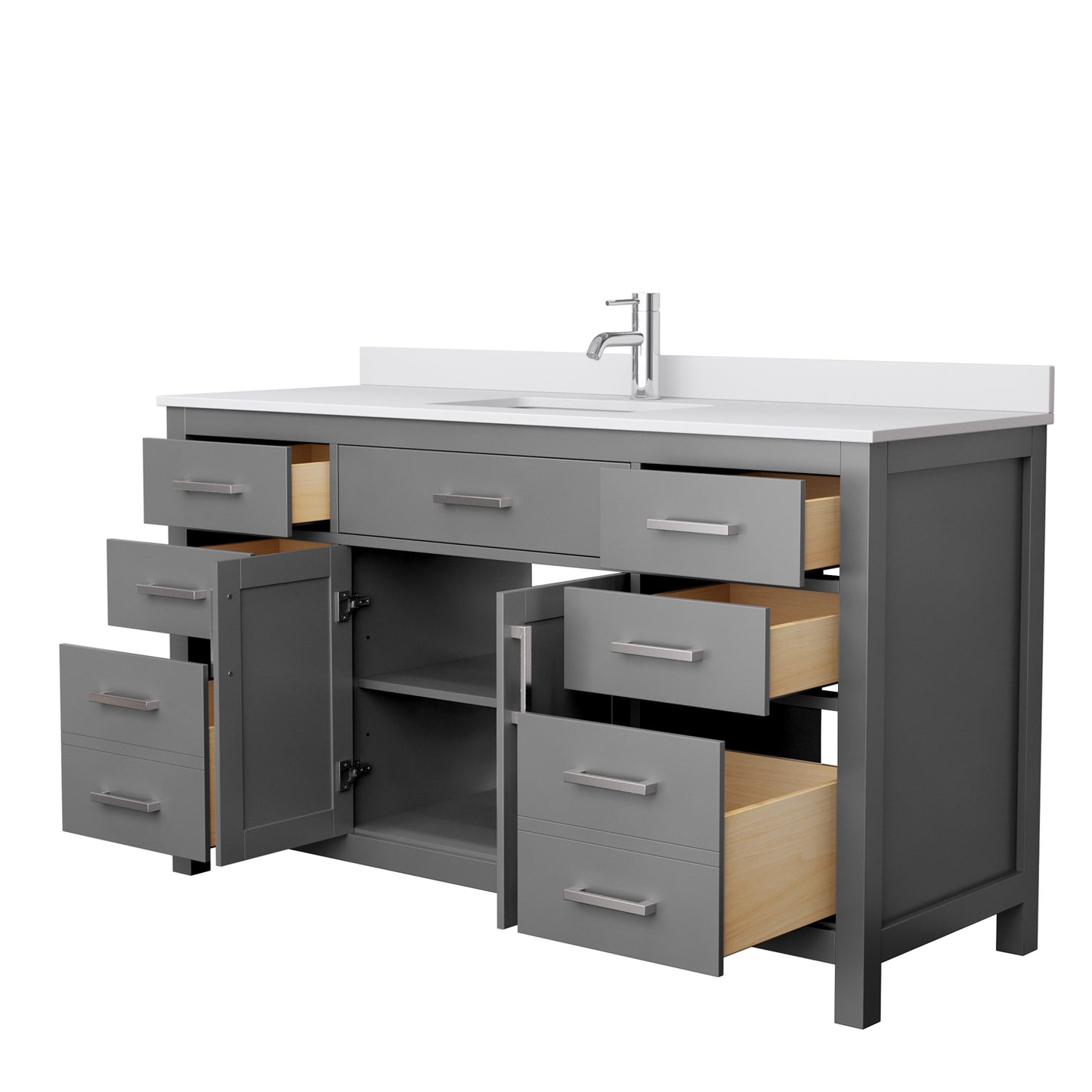 Beckett 60" Single Vanity in Dark Gray, White Cultured Marble Top, Square Sink