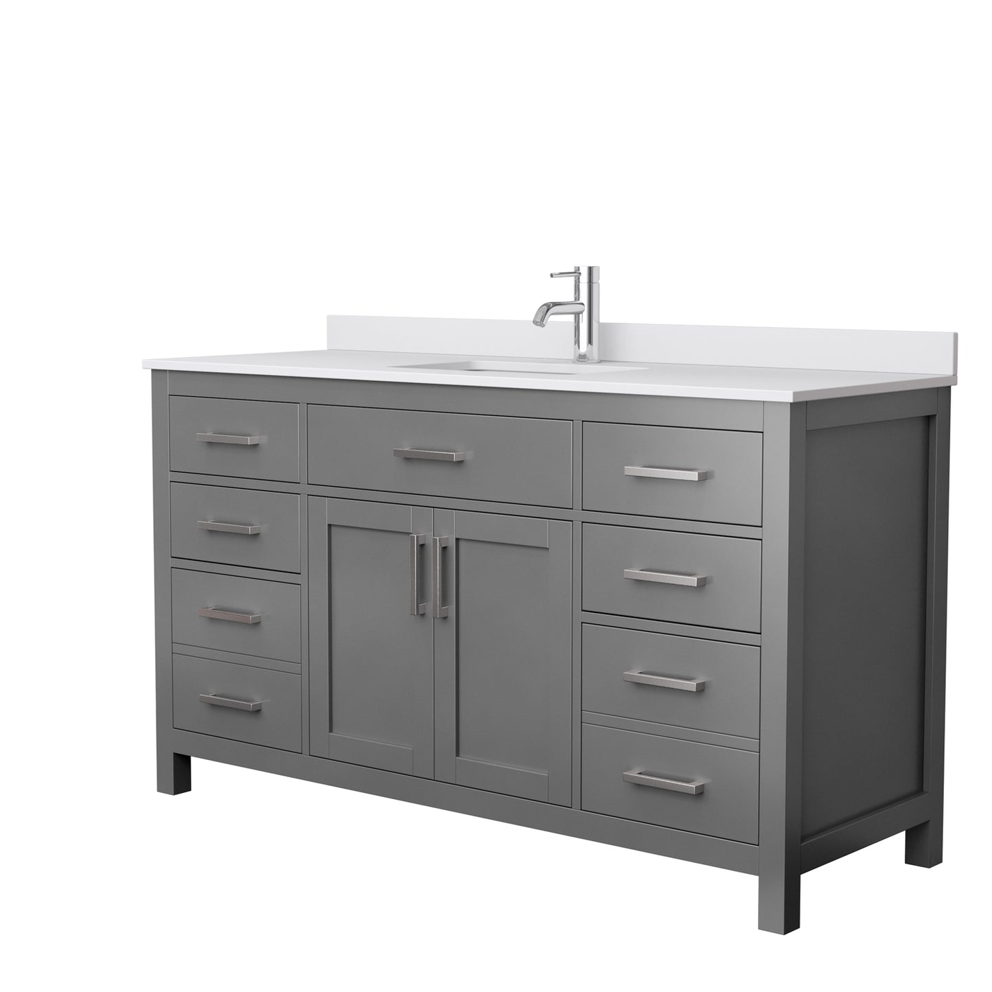 Beckett 60" Single Vanity in Dark Gray, White Cultured Marble Top, Square Sink