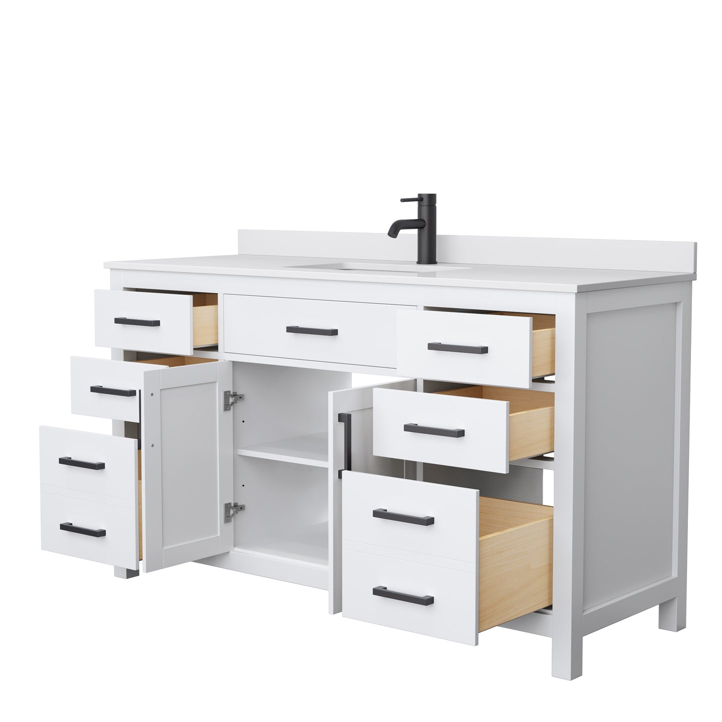 Beckett 60" Single Vanity in White, White Cultured Marble Top, Black Trim