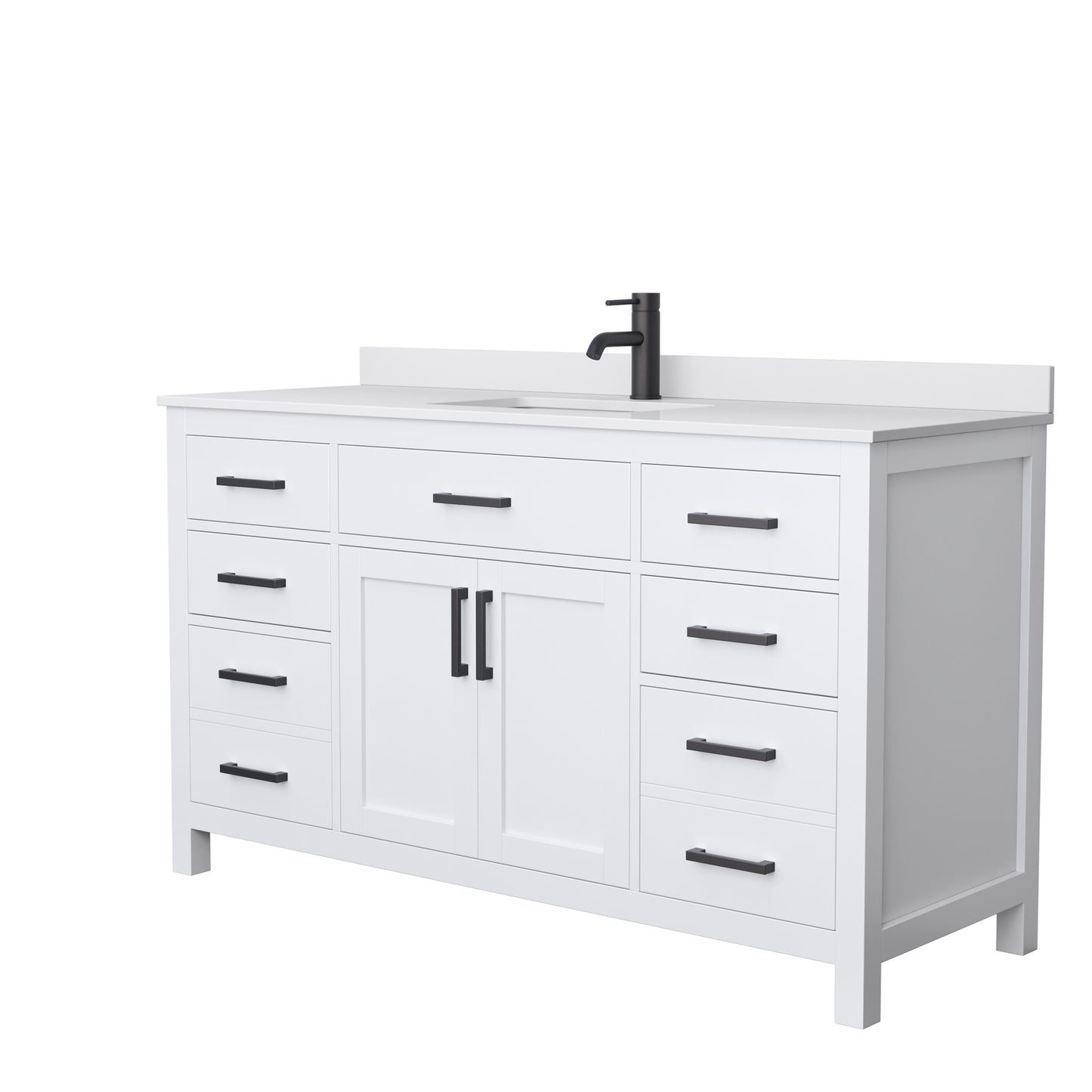 Beckett 60" Single Vanity in White, White Cultured Marble Top, Black Trim