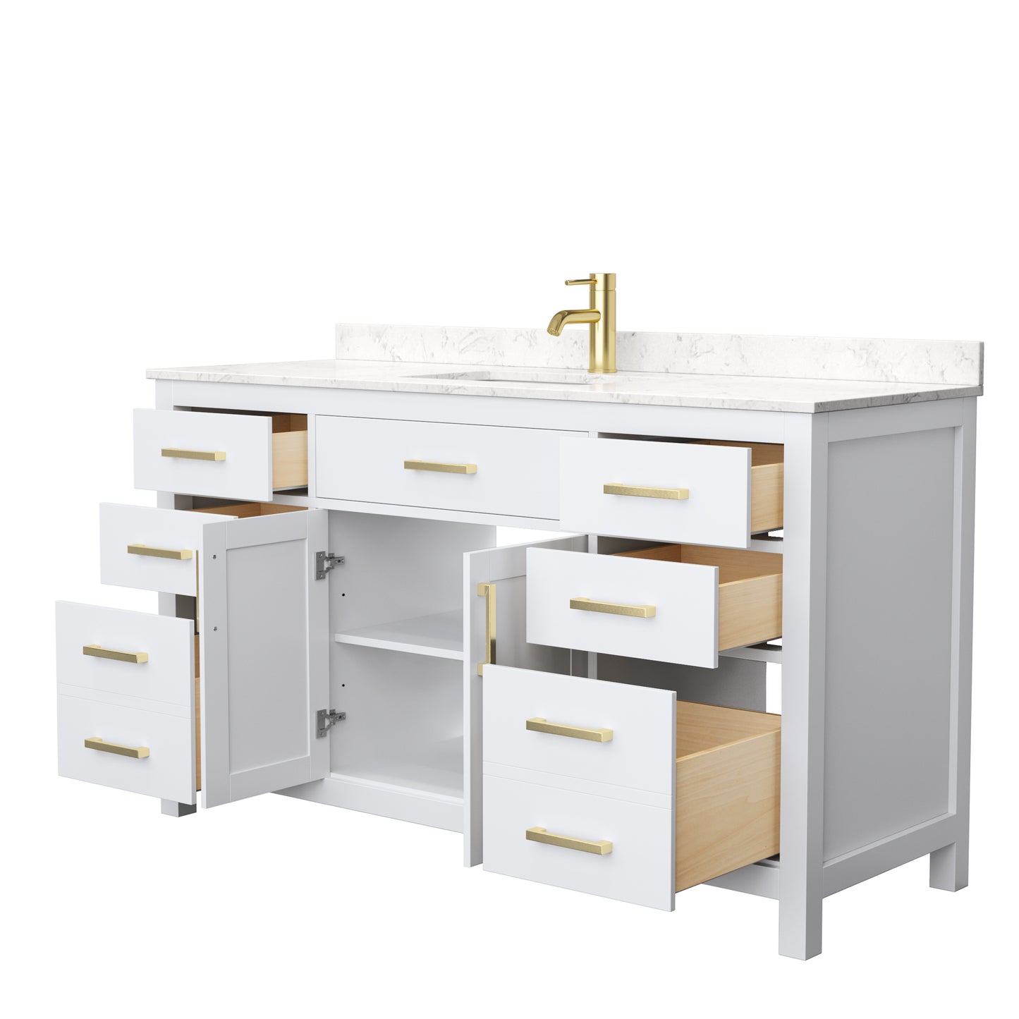 Beckett 60" Single Vanity in White, Carrara Cultured Marble Top, Gold Trim