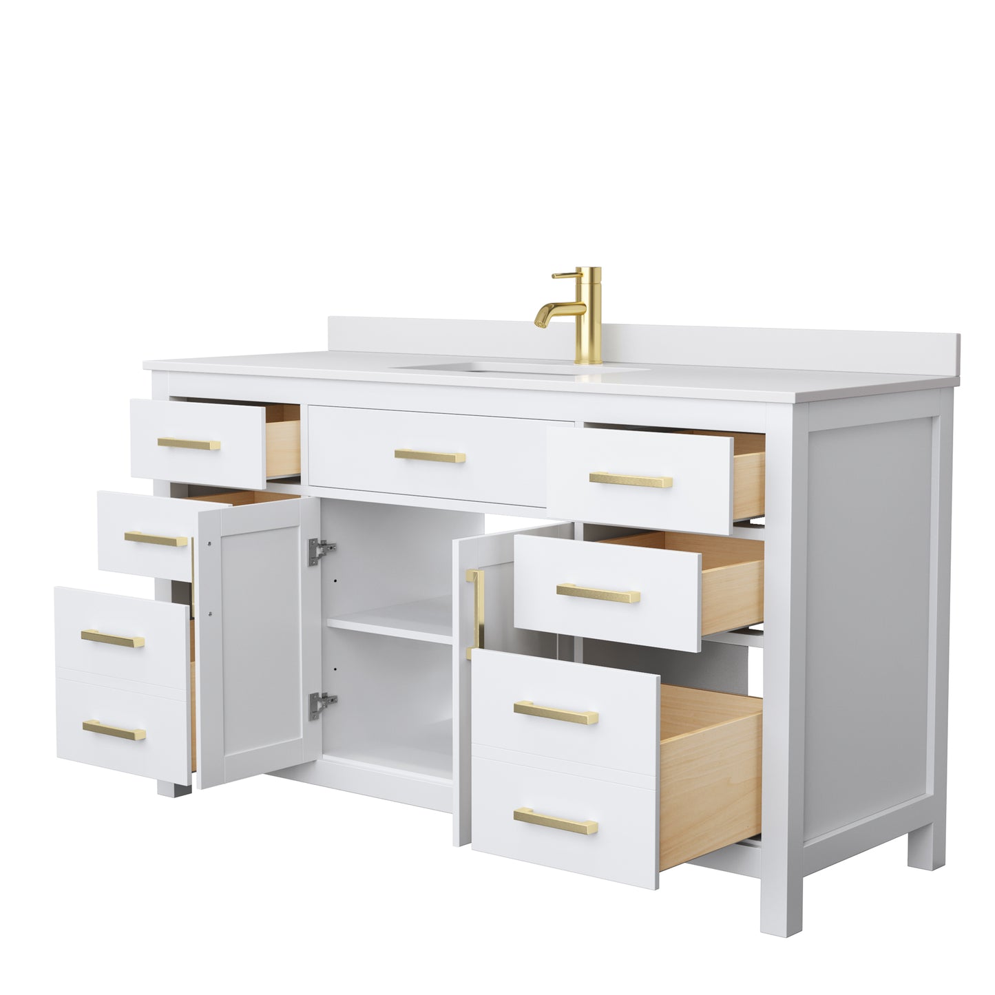 Beckett 60" Single Vanity in White, White Cultured Marble Top, Gold Trim