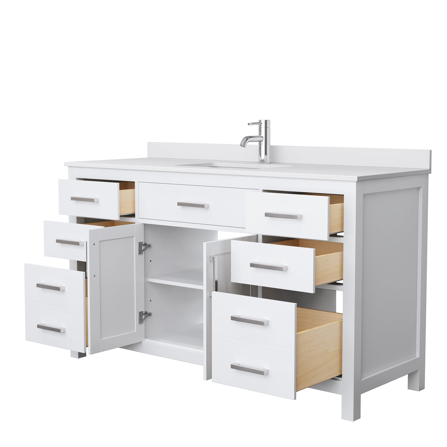 Beckett 60" Single Vanity in White, White Cultured Marble Top, Square Sink