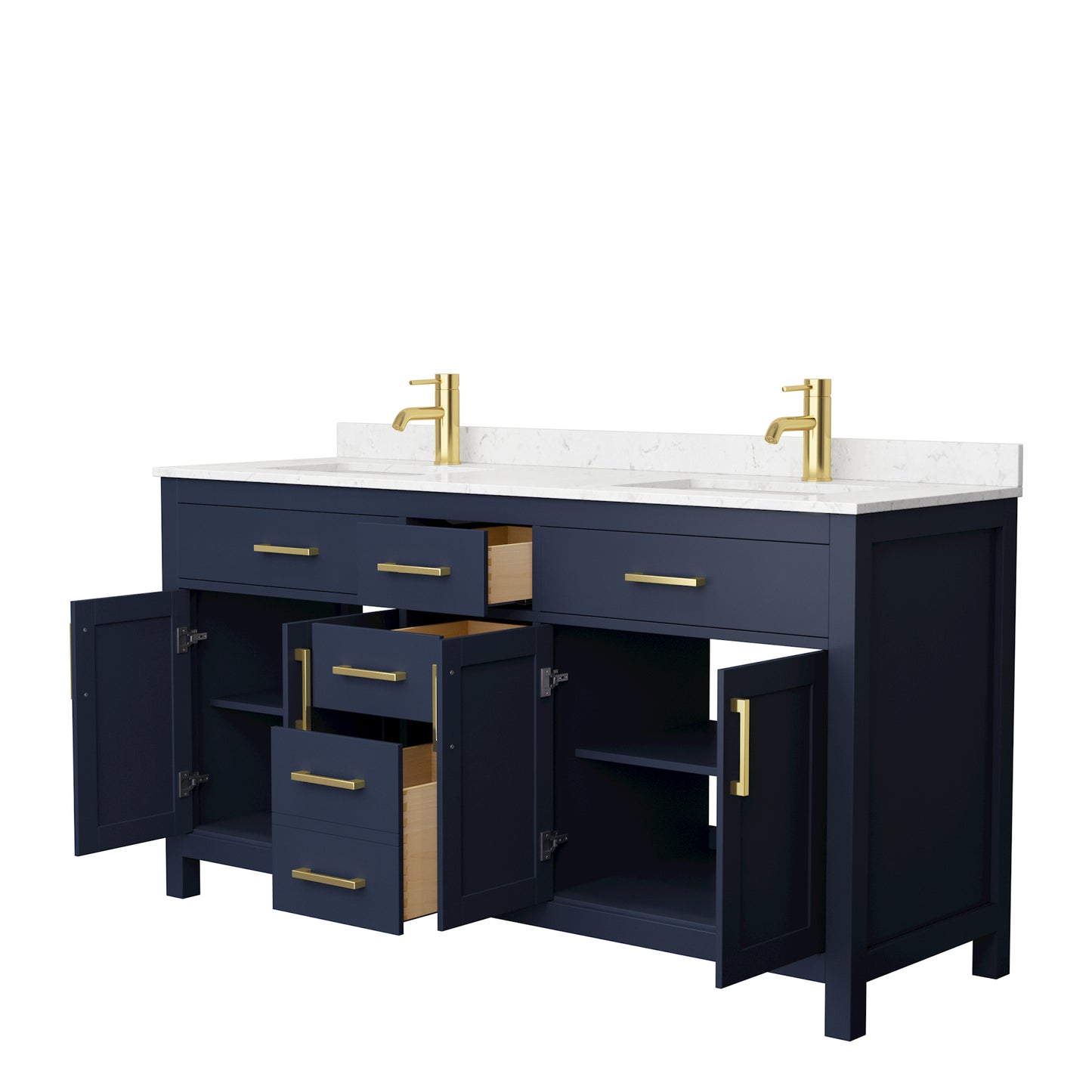Beckett 66" Double Vanity in Dark Blue, Carrara Cultured Marble Top, Sinks