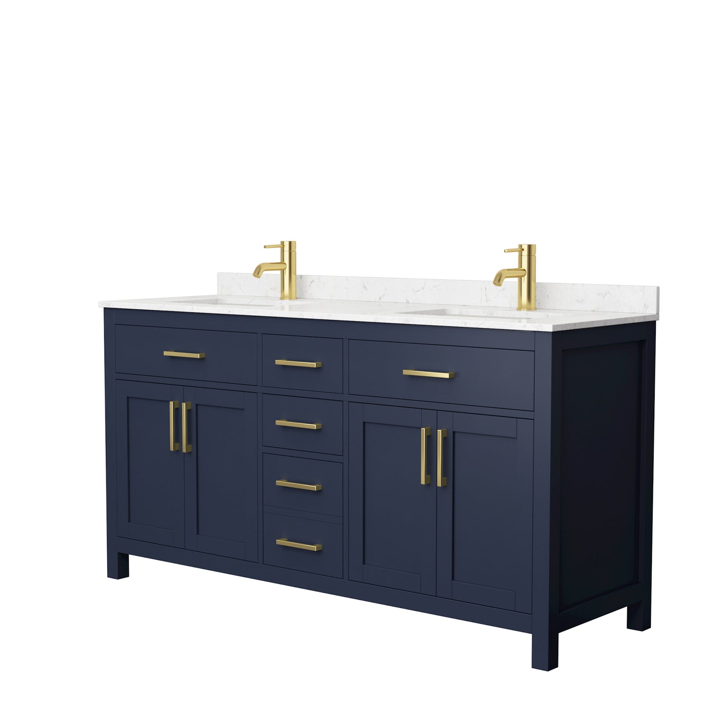 Beckett 66" Double Vanity in Dark Blue, Carrara Cultured Marble Top, Sinks