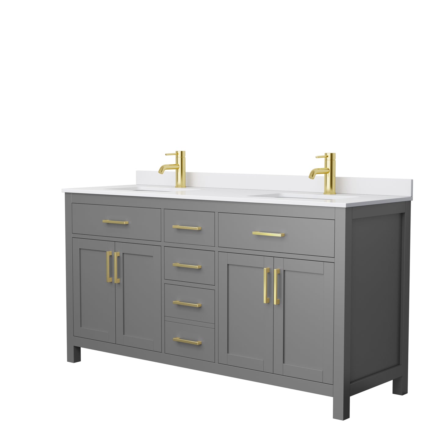 Beckett 66" Double Vanity in Dark Gray, White Cultured Marble Top, Gold Trim