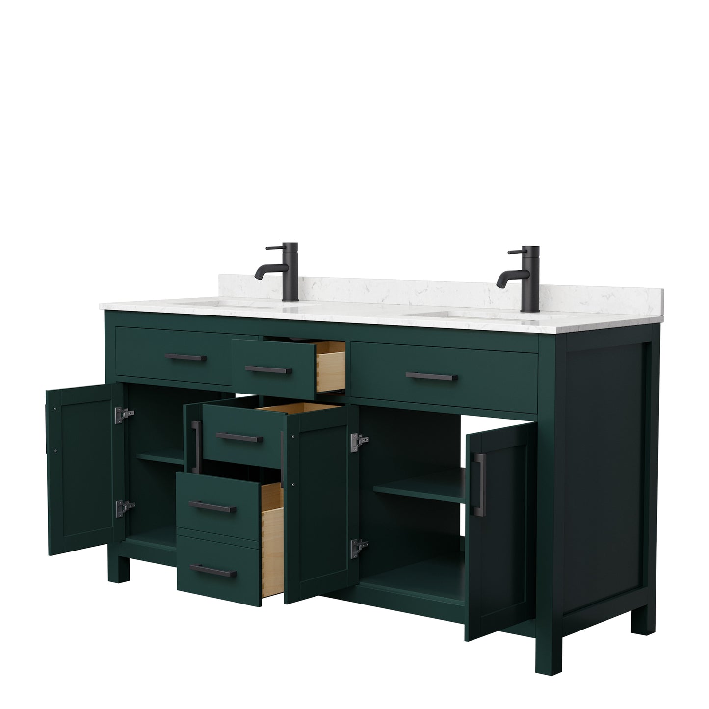 Beckett 66" Double Vanity in Green, Carrara Cultured Marble Top, Black Trim