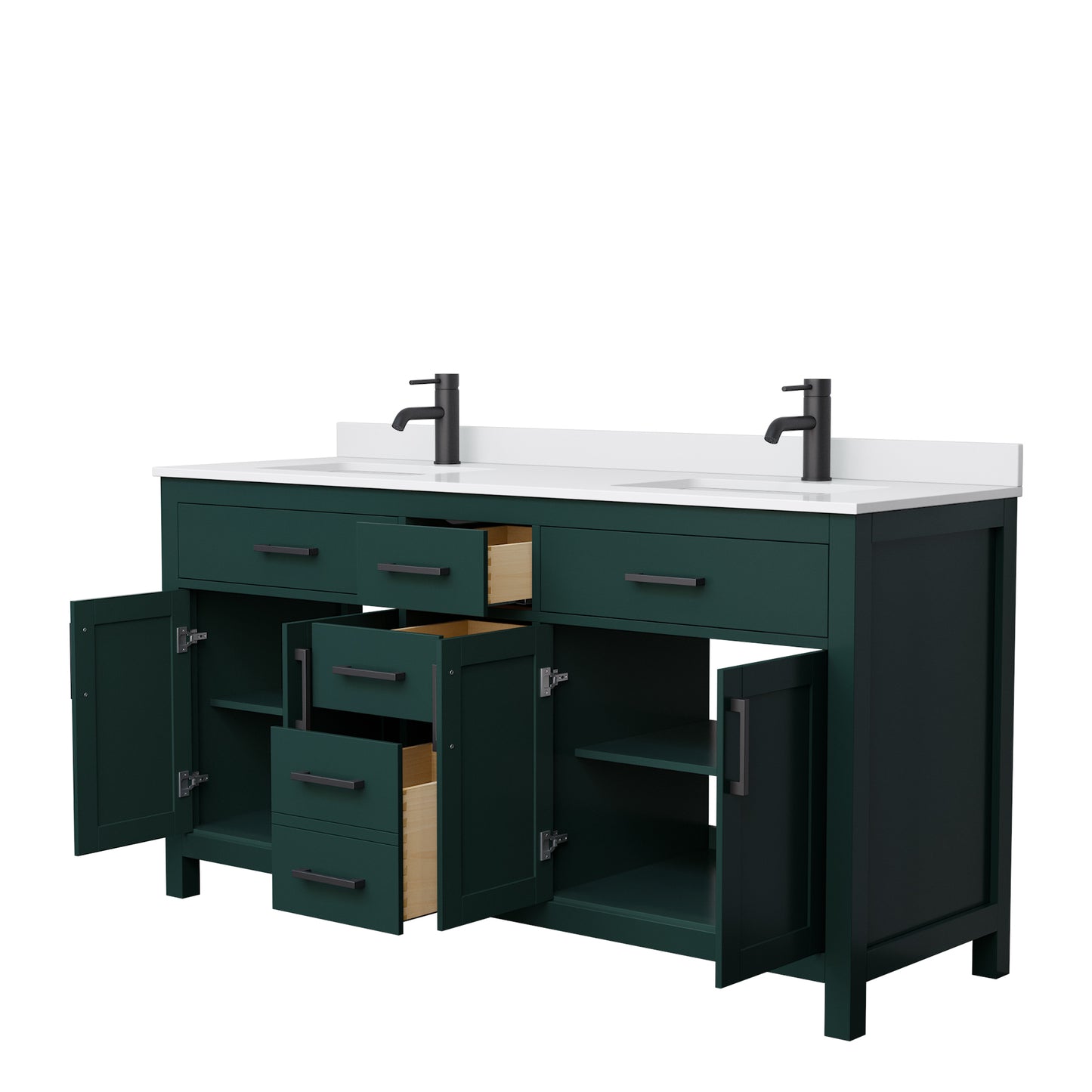 Beckett 66" Double Vanity in Green, White Cultured Marble Top, Black Trim