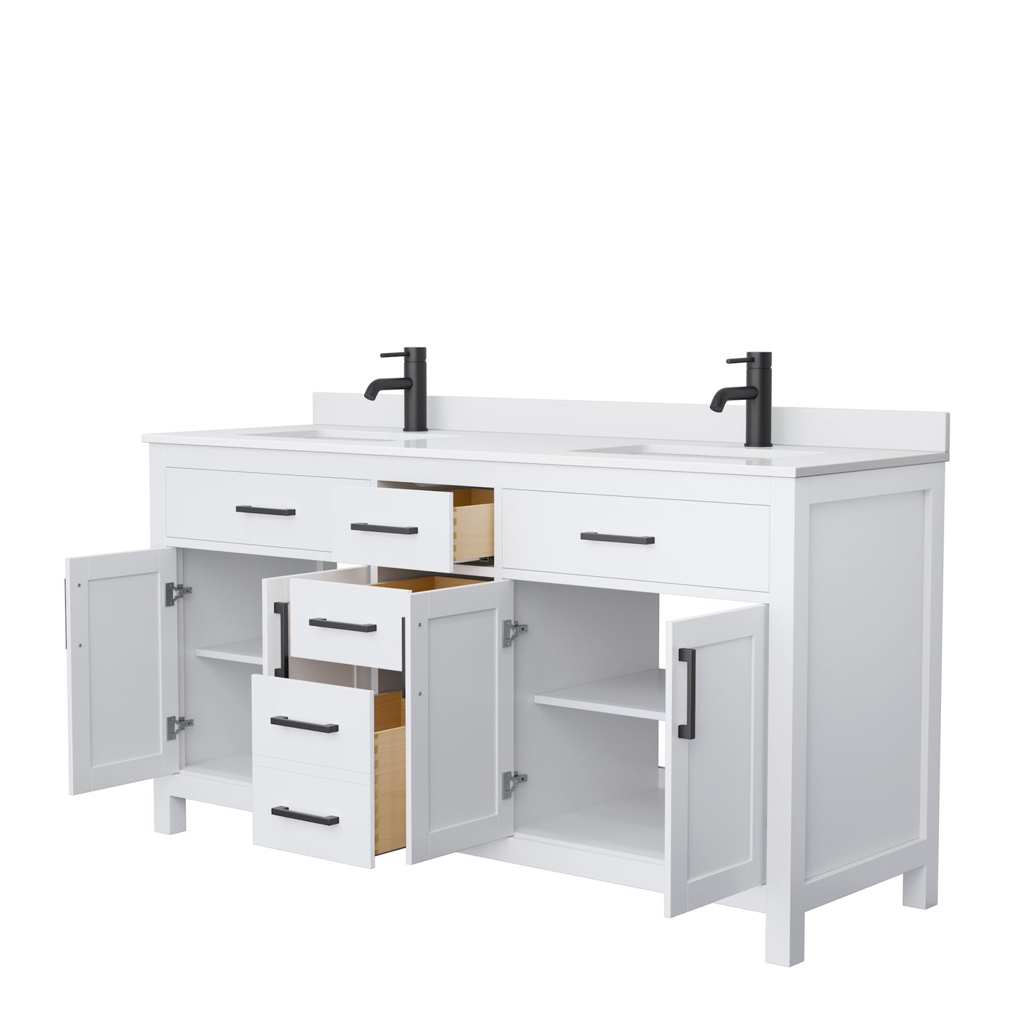 Beckett 66" Double Vanity in White, White Cultured Marble Top, Black Trim