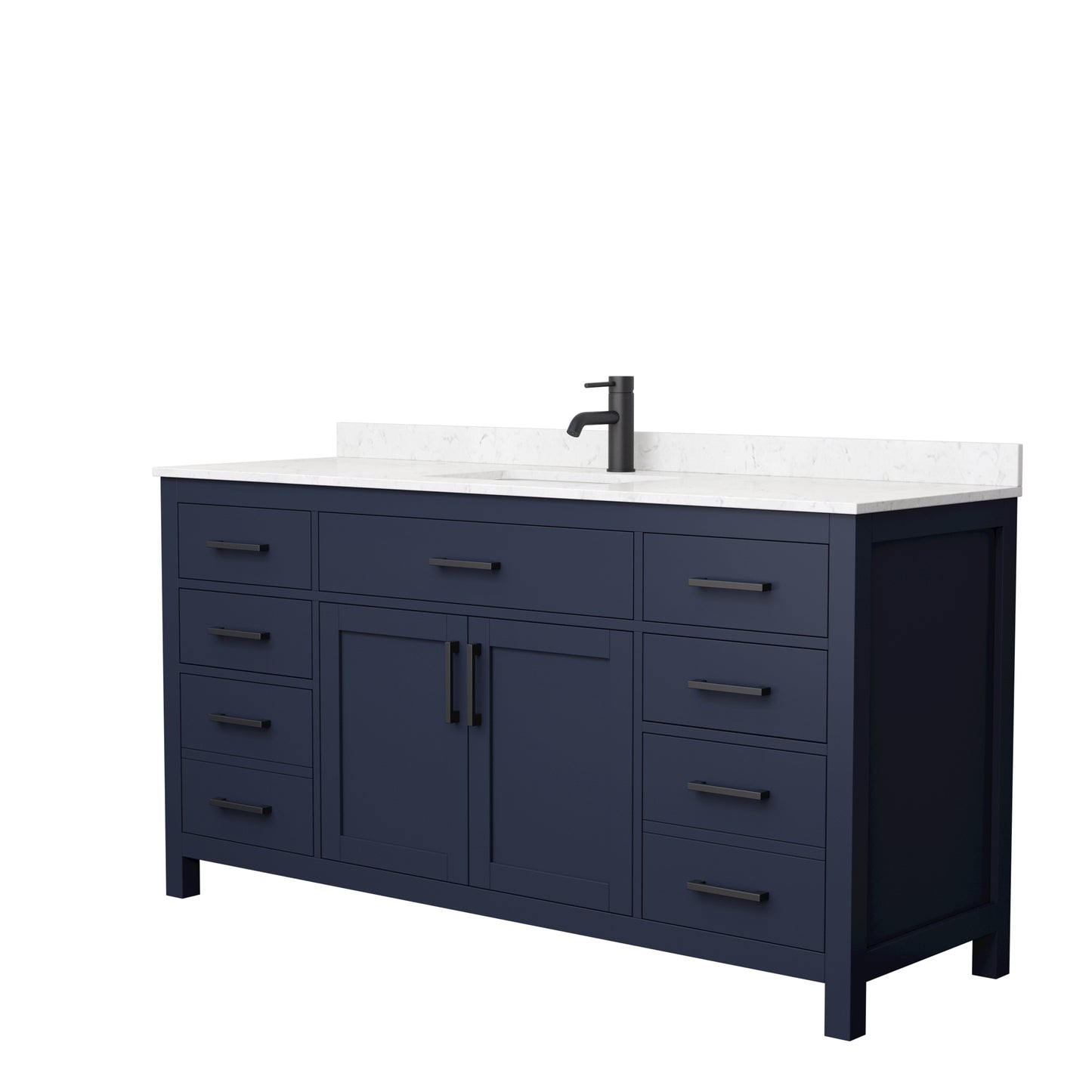 Beckett 66" Single Vanity in Dark Blue, Carrara Cultured Marble Top, Black Trim