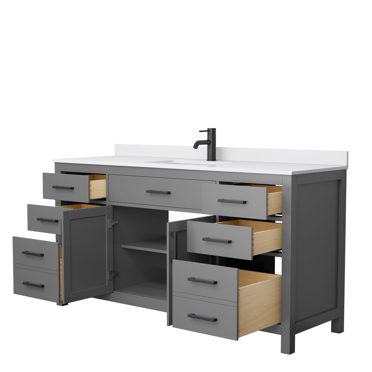 Beckett 66" Single Vanity in Dark Gray, White Cultured Marble Top, Black Trim