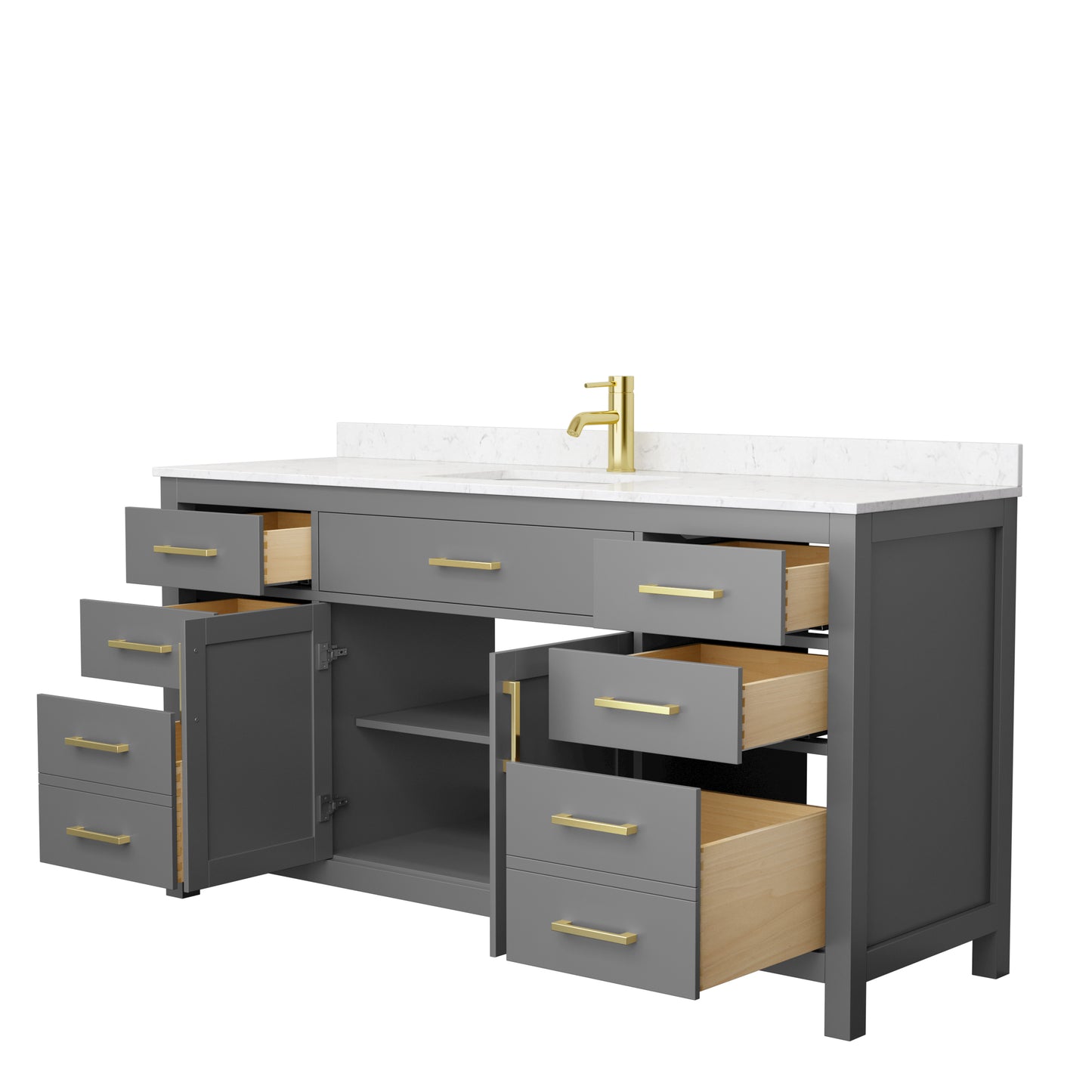 Beckett 66" Single Vanity in Dark Gray, Carrara Cultured Marble Top, Gold Trim