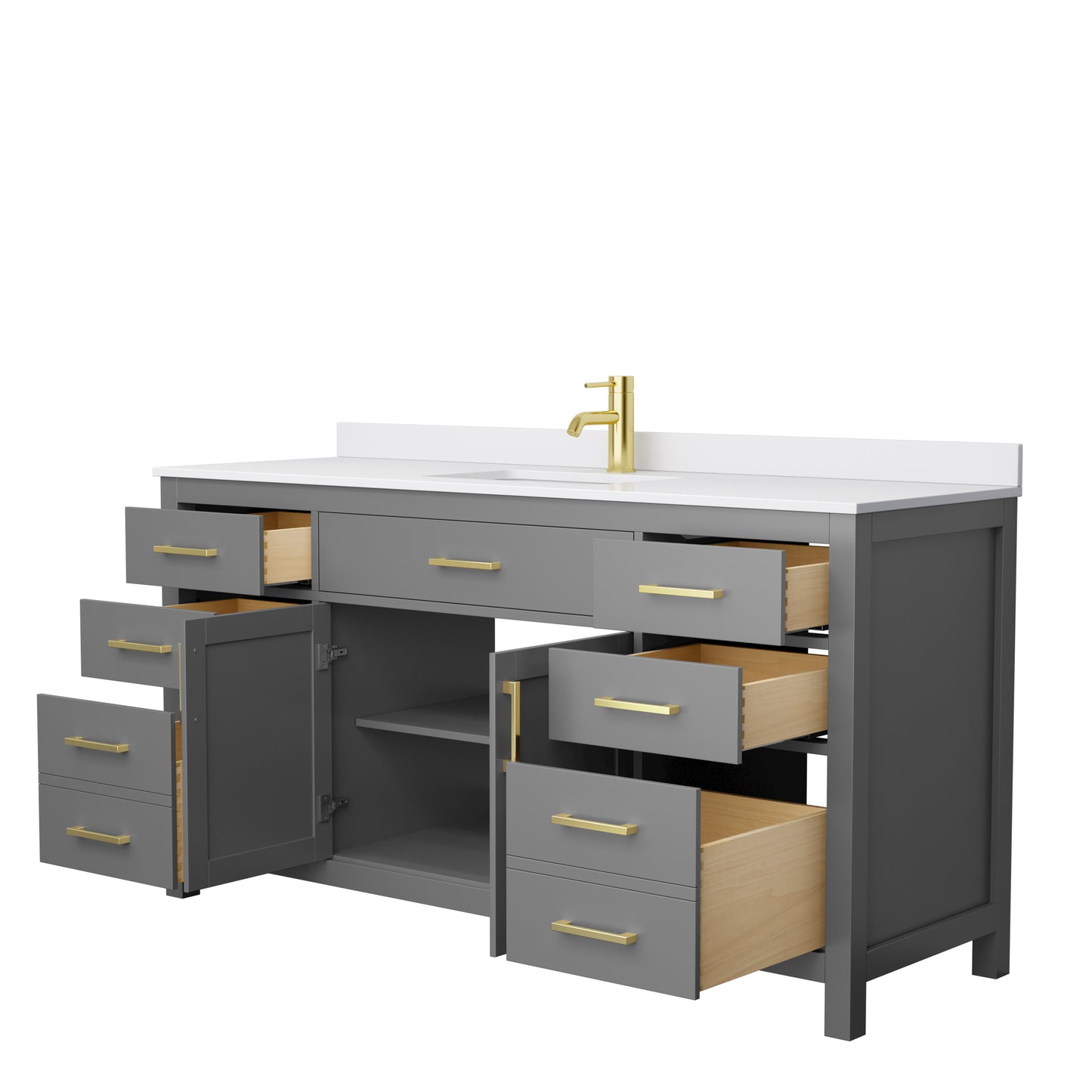 Beckett 66" Single Vanity in Dark Gray, White Cultured Marble Top, Gold Trim