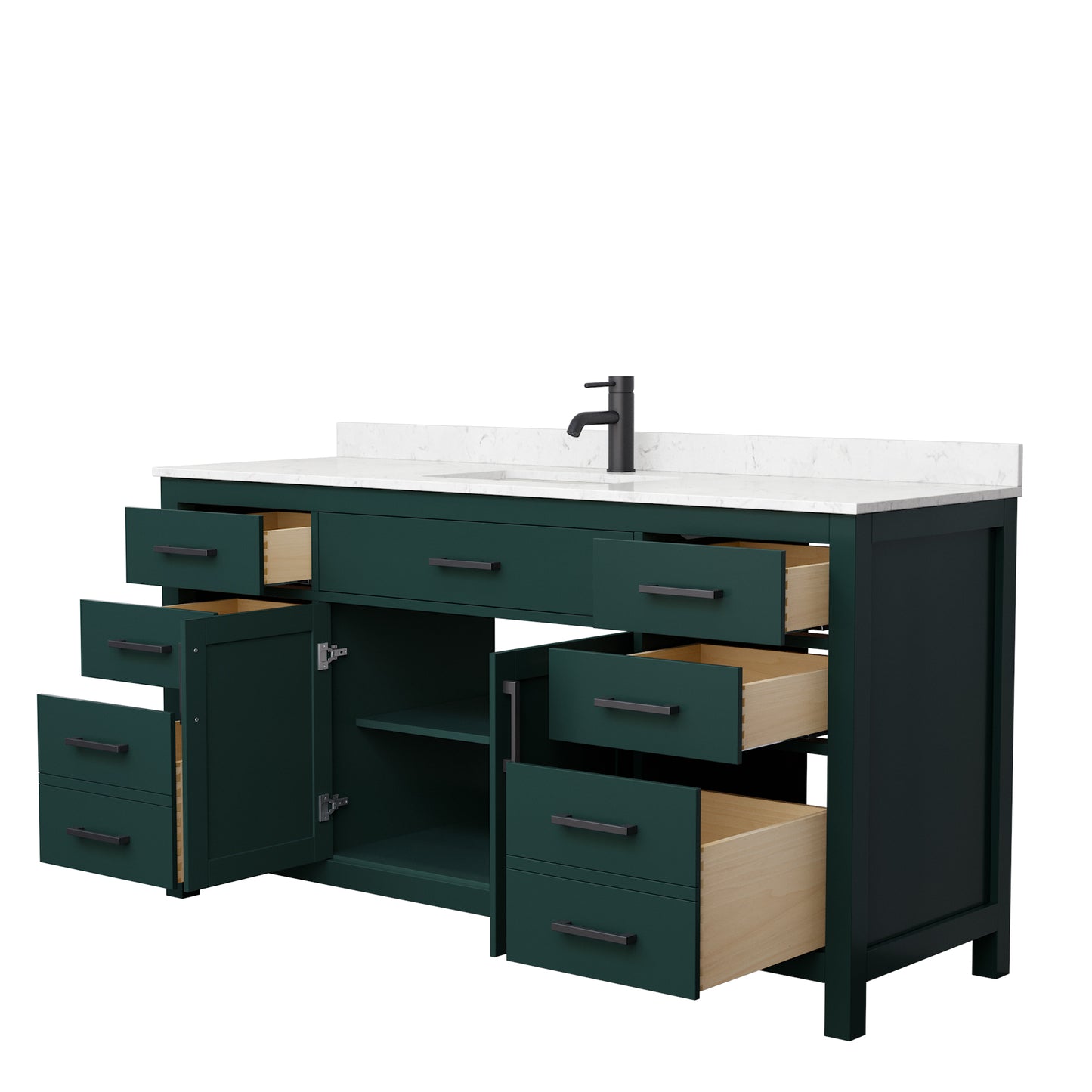 Beckett 66" Single Vanity in Green, Carrara Cultured Marble Top, Black Trim