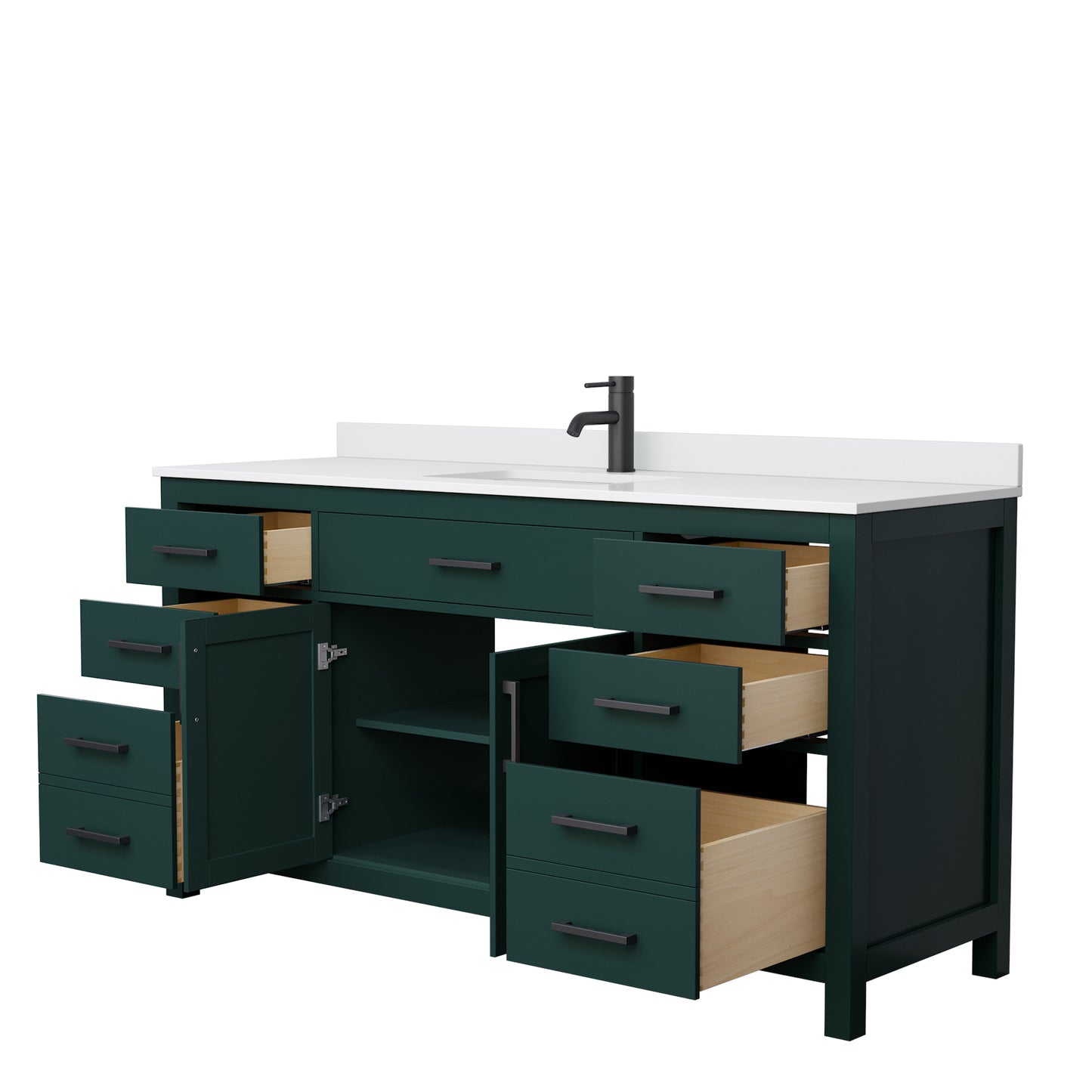 Beckett 66" Single Vanity in Green, White Cultured Marble Top, Black Trim