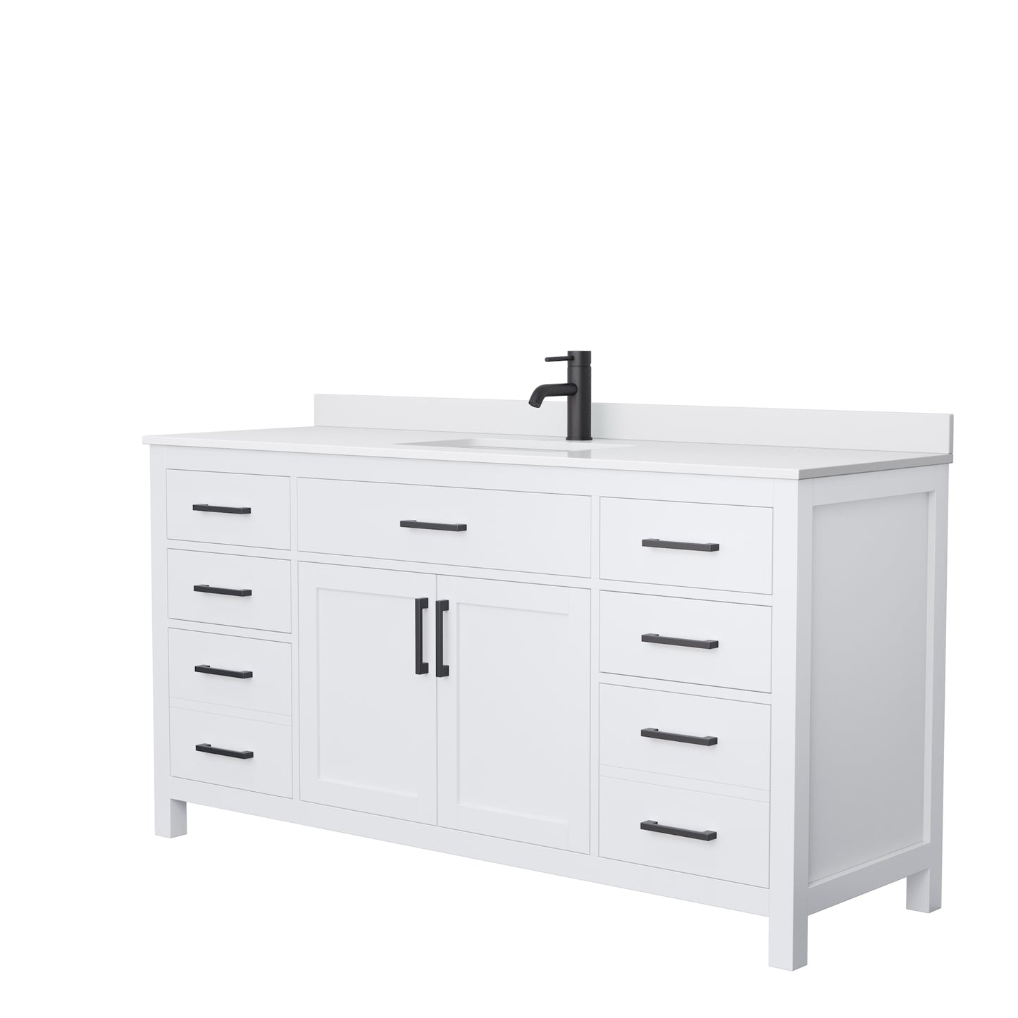 Beckett 66" Single Vanity in White, White Cultured Marble Top, Black Trim
