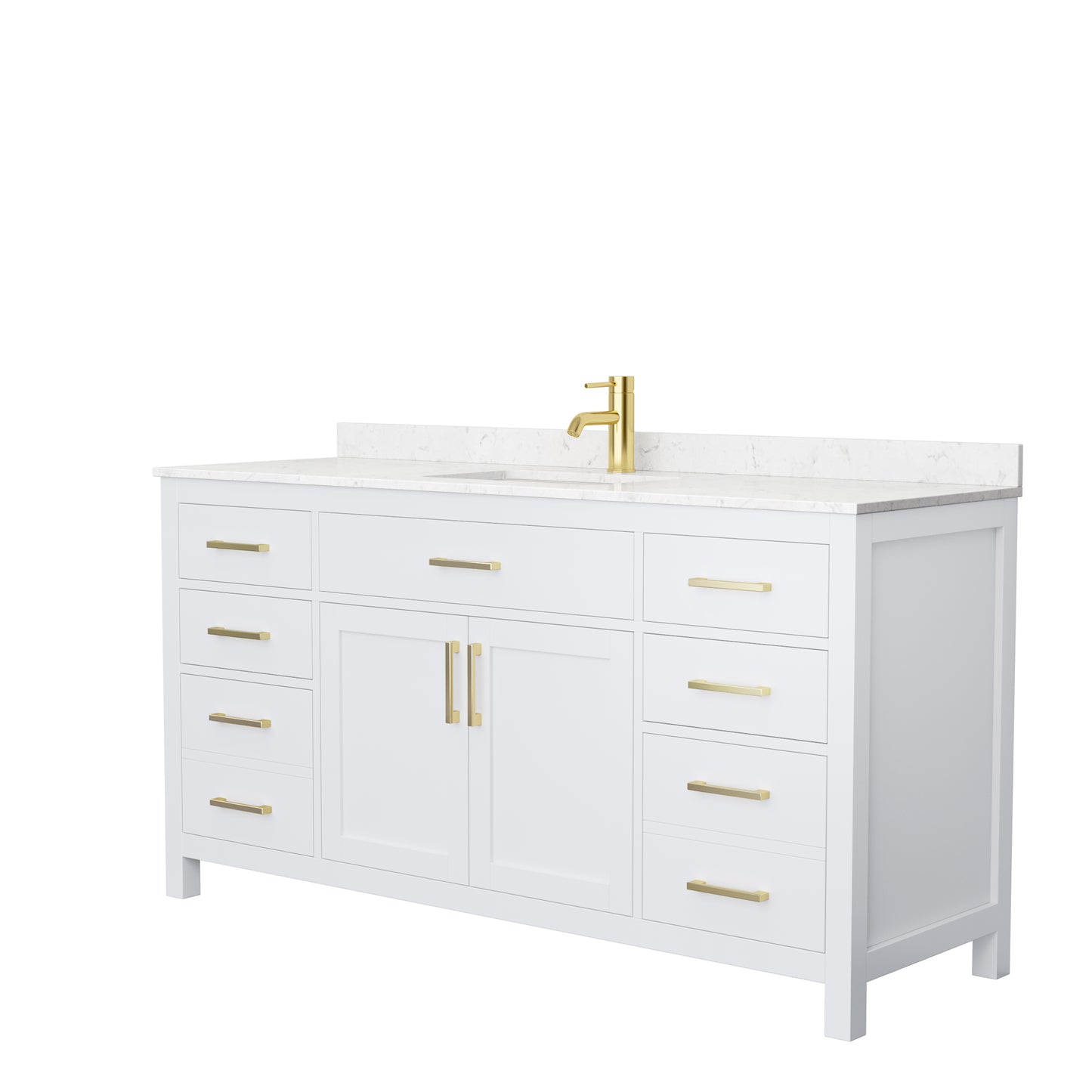 Beckett 66" Single Vanity in White, Carrara Cultured Marble Top, Gold Trim