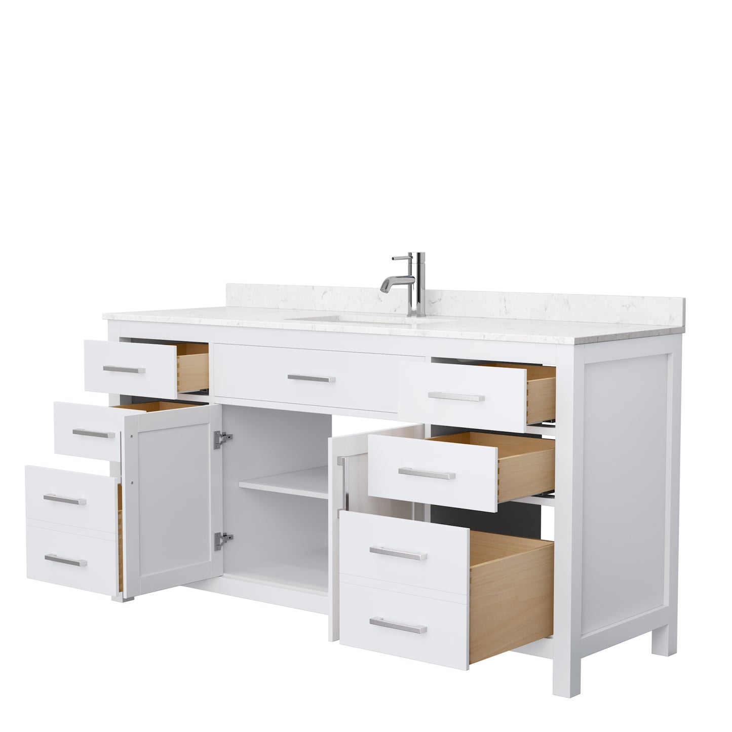 Beckett 66" Single Vanity in White, Carrara Cultured Marble Top, Sink