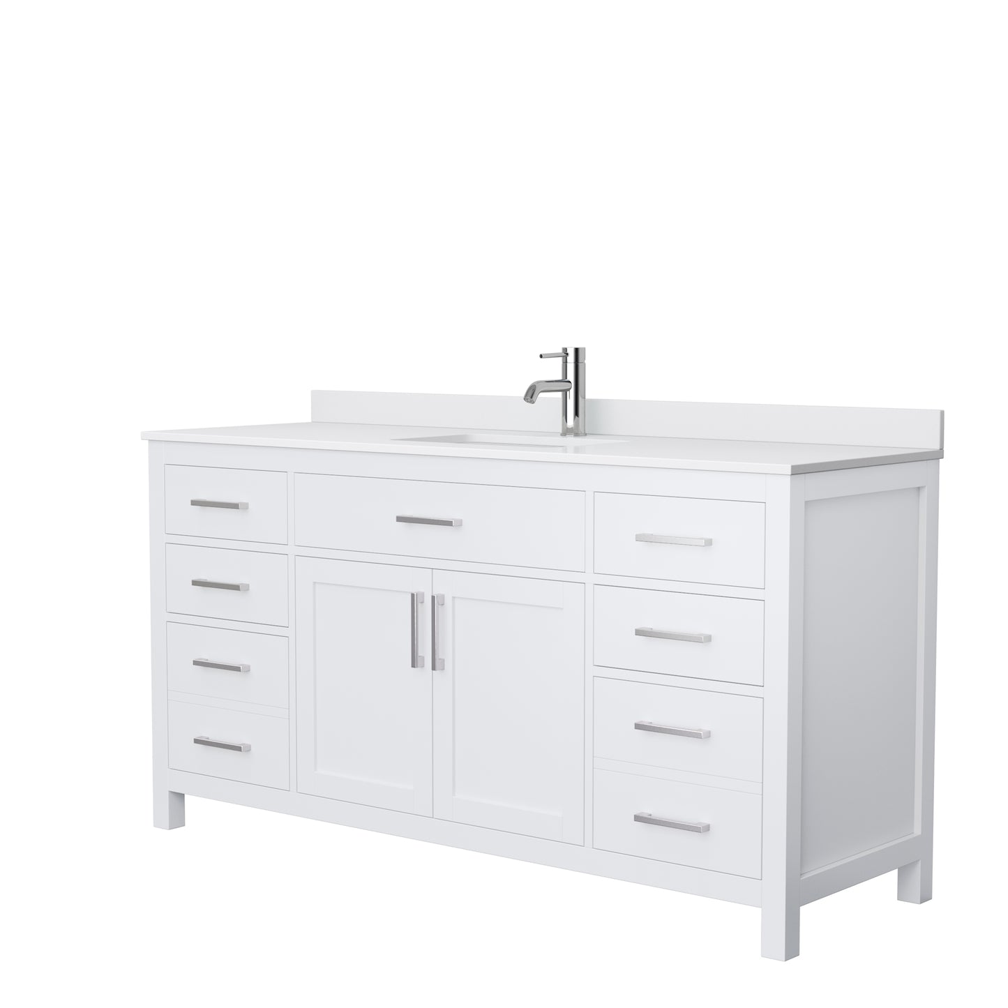 Beckett 66" Single Vanity in White, White Cultured Marble Top, Sink