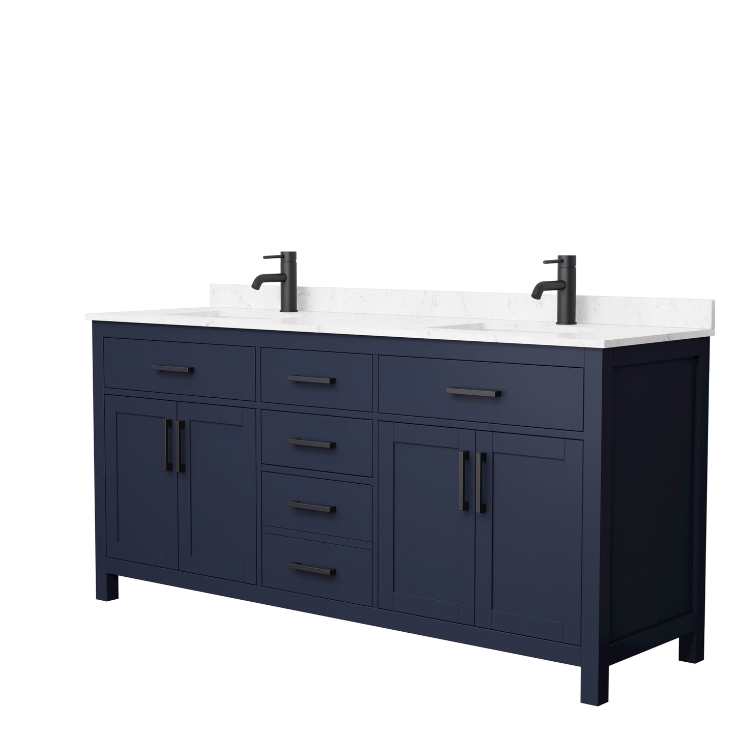 Beckett 72" Double Vanity in Dark Blue, Carrara Cultured Marble Top, Black Trim
