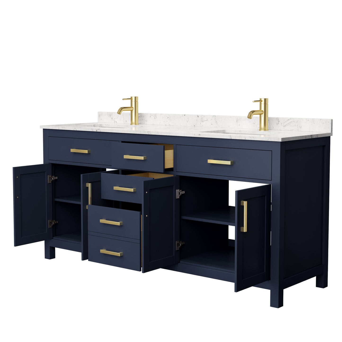 Beckett 72" Double Vanity in Dark Blue, Carrara Cultured Marble Top, Sinks