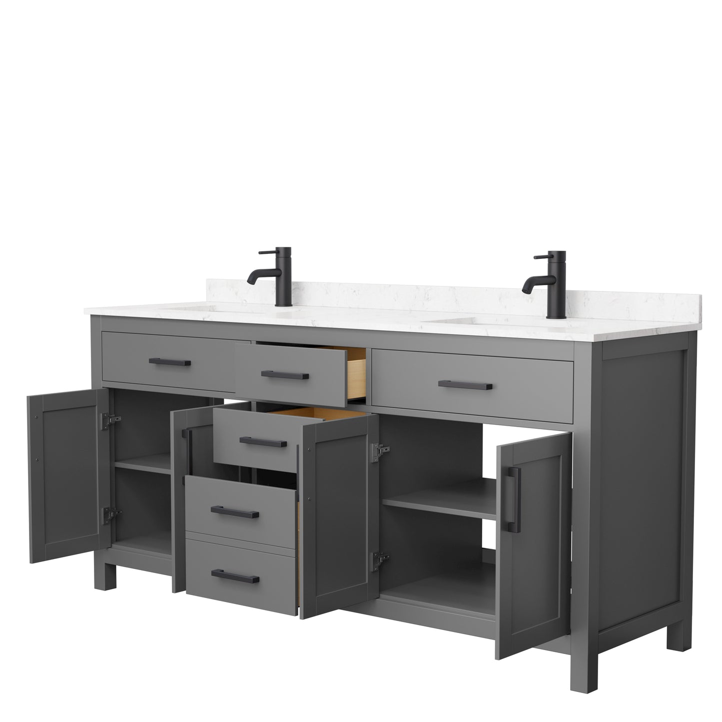 Beckett 72" Double Vanity in Dark Gray, Carrara Cultured Marble Top, Black Trim