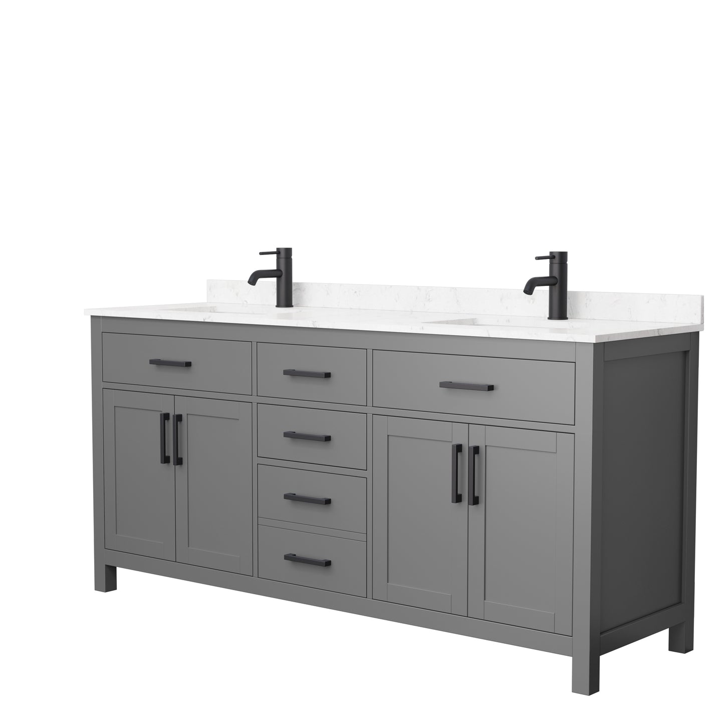 Beckett 72" Double Vanity in Dark Gray, Carrara Cultured Marble Top, Black Trim