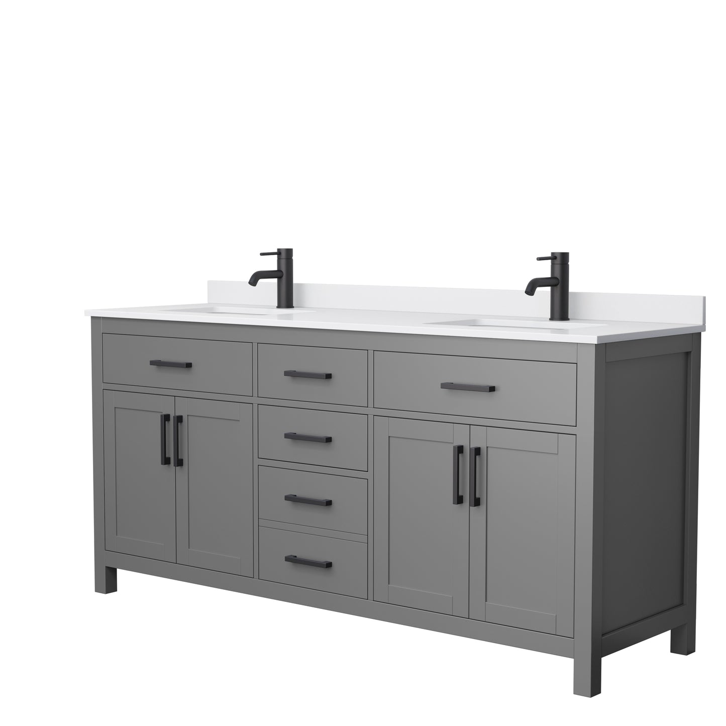 Beckett 72" Double Vanity in Dark Gray, White Cultured Marble Top, Black Trim