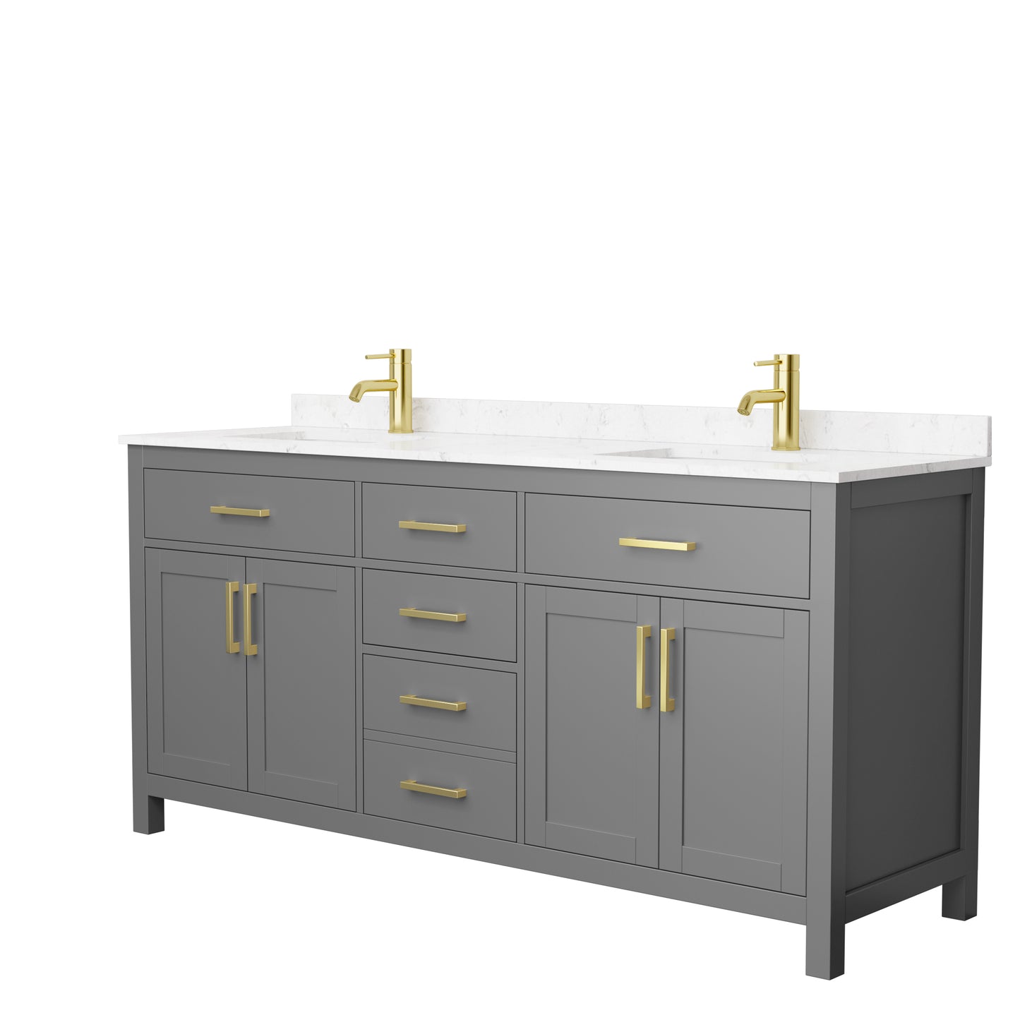 Beckett 72" Double Vanity in Dark Gray, Carrara Cultured Marble Top, Gold Trim
