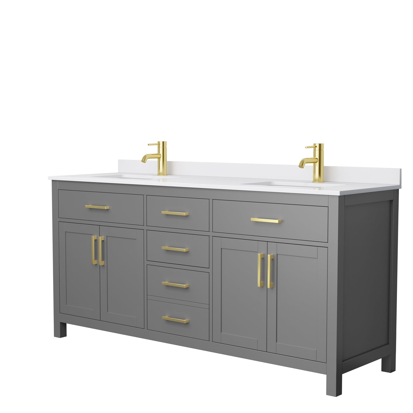 Beckett 72" Double Vanity in Dark Gray, White Cultured Marble Top, Gold Trim
